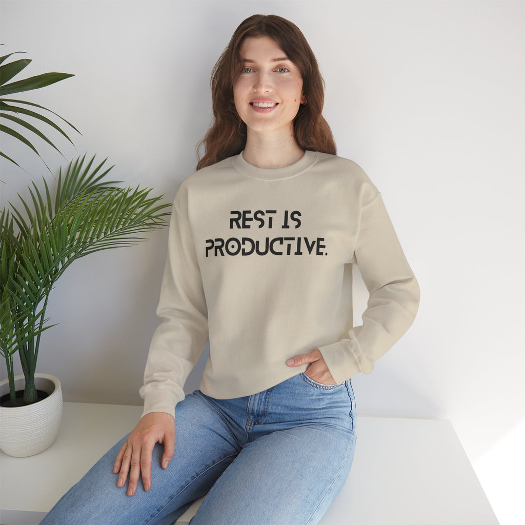 REST IS PRODUCTIVE Sweatshirt — Minimal Comfort Crewneck for Rest & Recovery