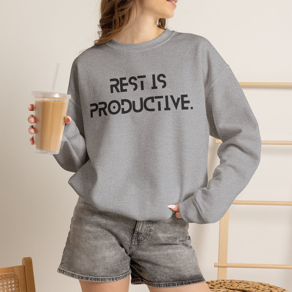 REST IS PRODUCTIVE Sweatshirt — Minimal Comfort Crewneck for Rest & Recovery