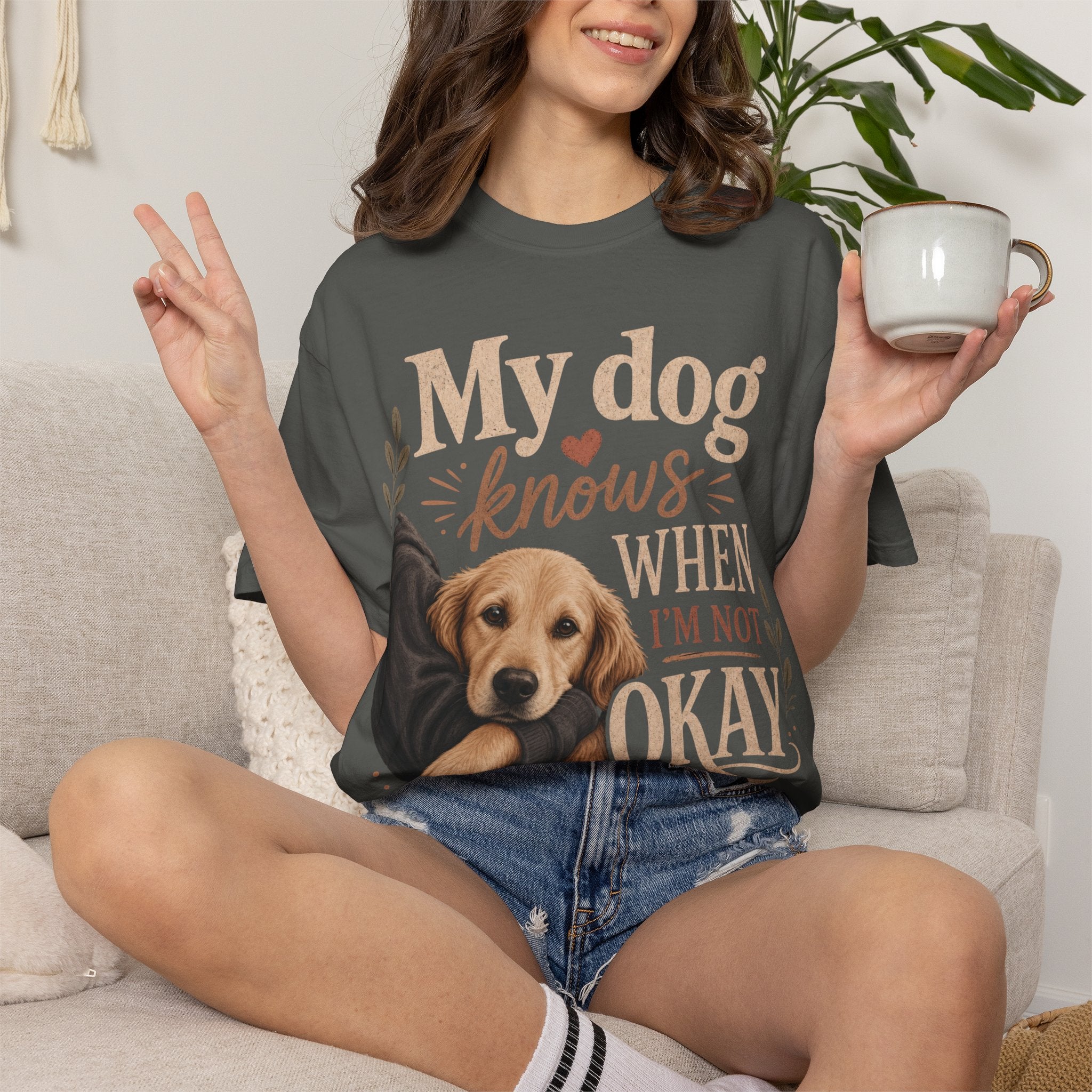 T-Shirt — "My Dog Knows When I'm Not Okay" Cute Golden Retriever Comfort Tee