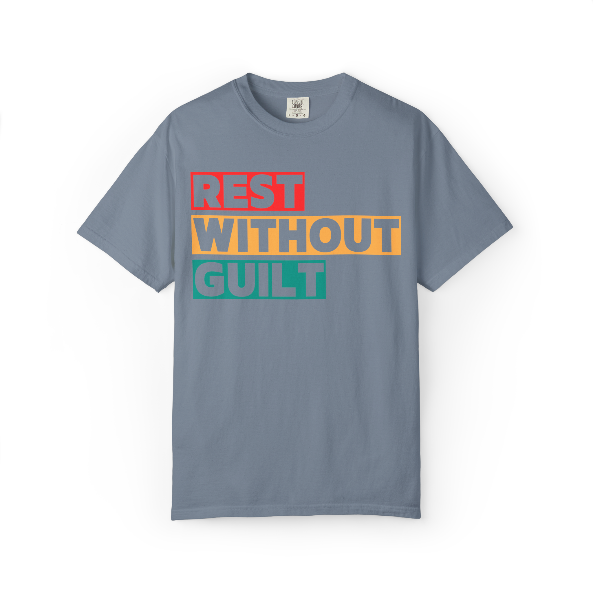 Rest Without Guilt T-Shirt – Retro Block Letter Self-Care Graphic Tee, Garment-Dyed Relaxed Fit Unisex Shirt