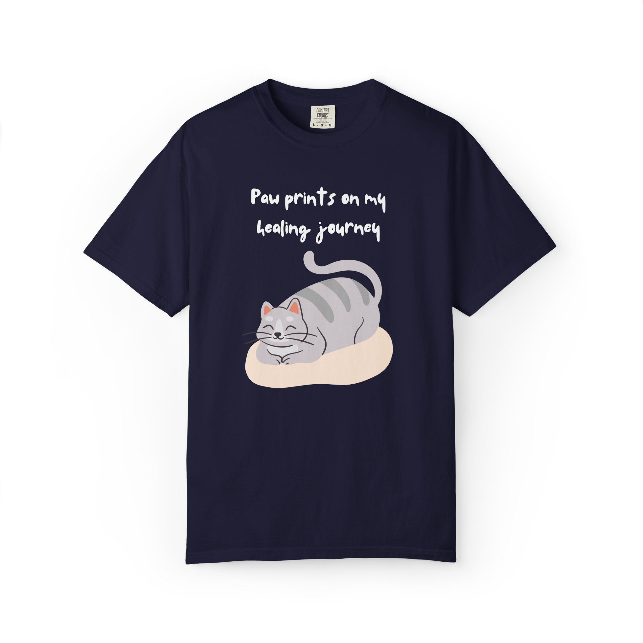 Paw Prints on My Healing Journey T-Shirt — Cute Resting Cat Graphic Tee
