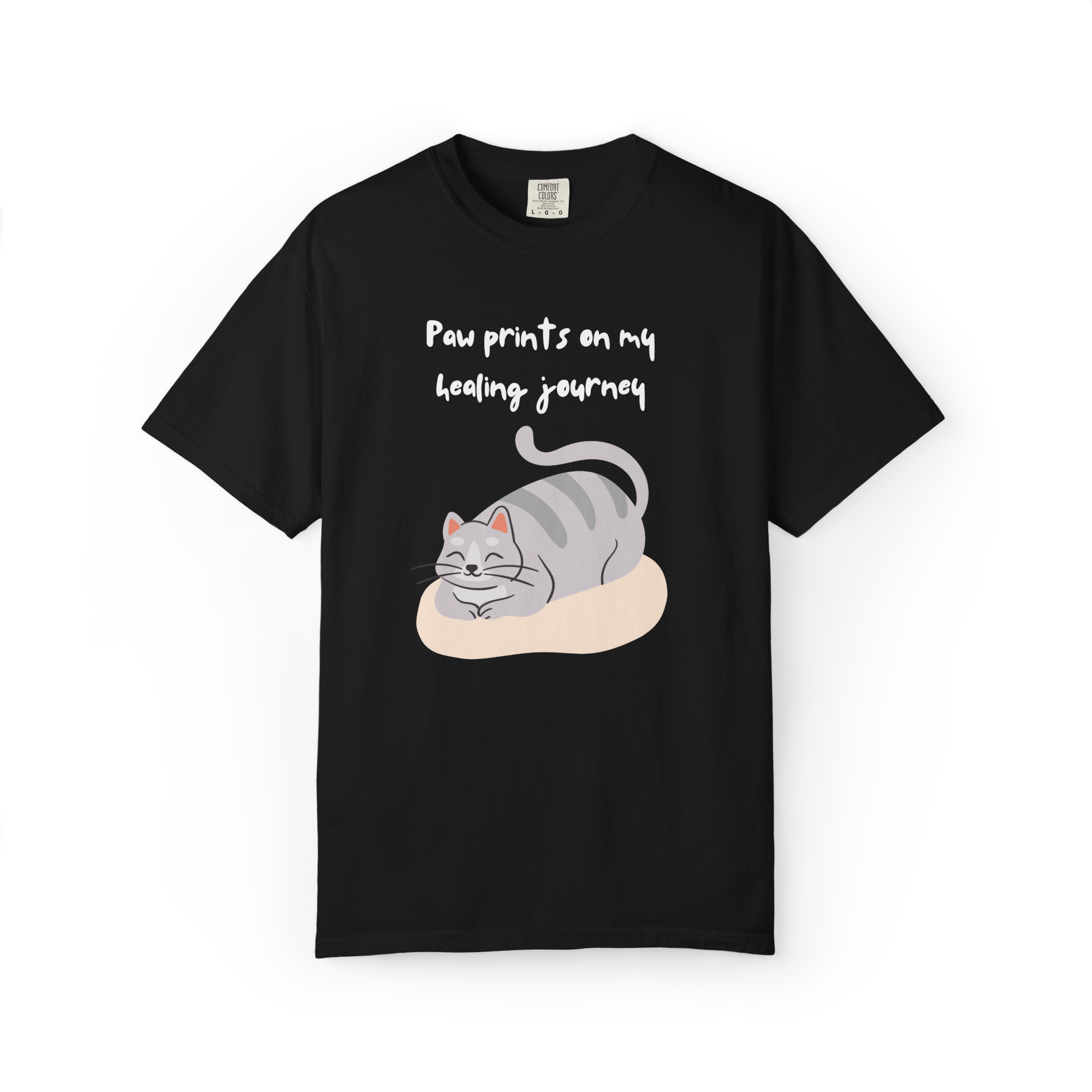 Paw Prints on My Healing Journey T-Shirt — Cute Resting Cat Graphic Tee