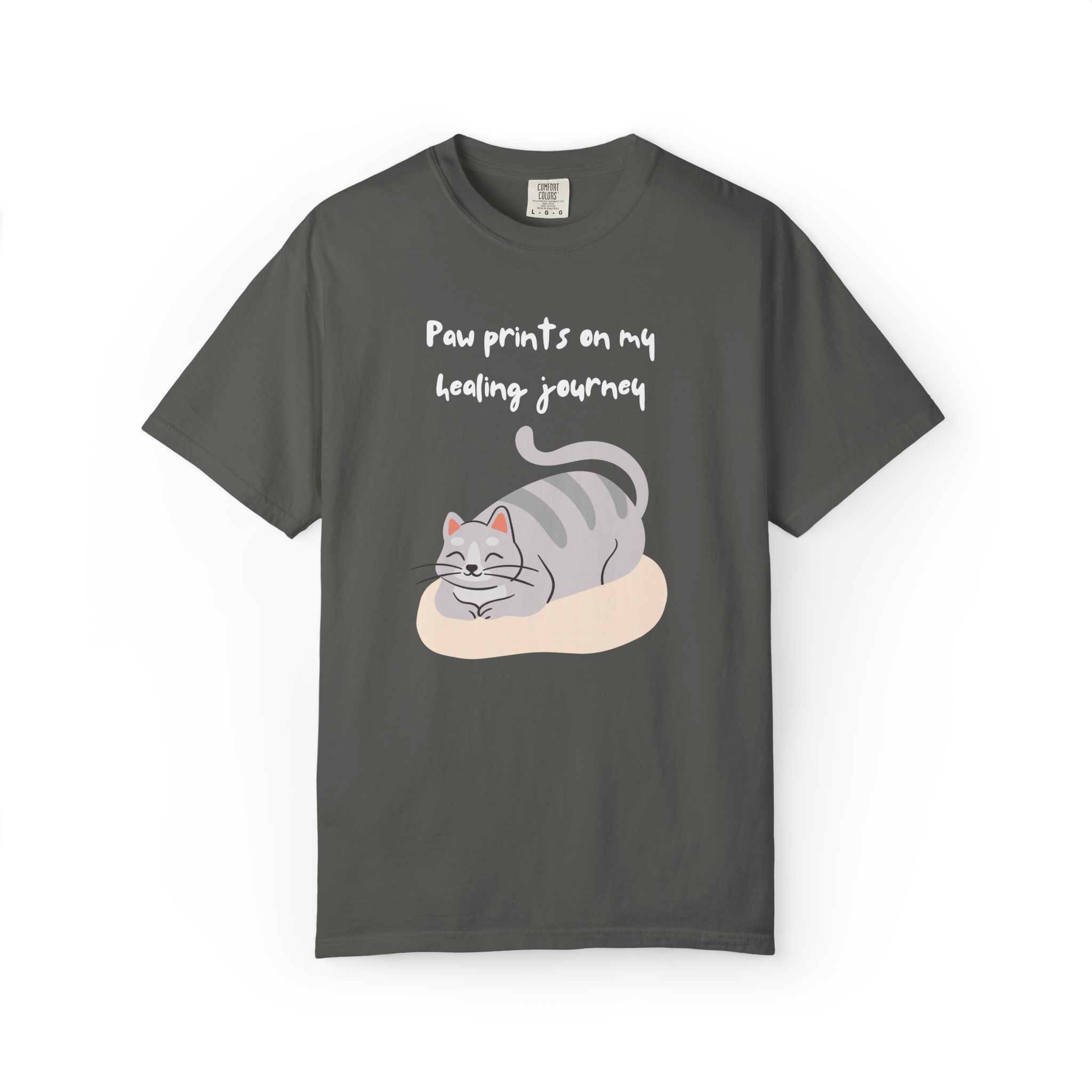 Paw Prints on My Healing Journey T-Shirt — Cute Resting Cat Graphic Tee