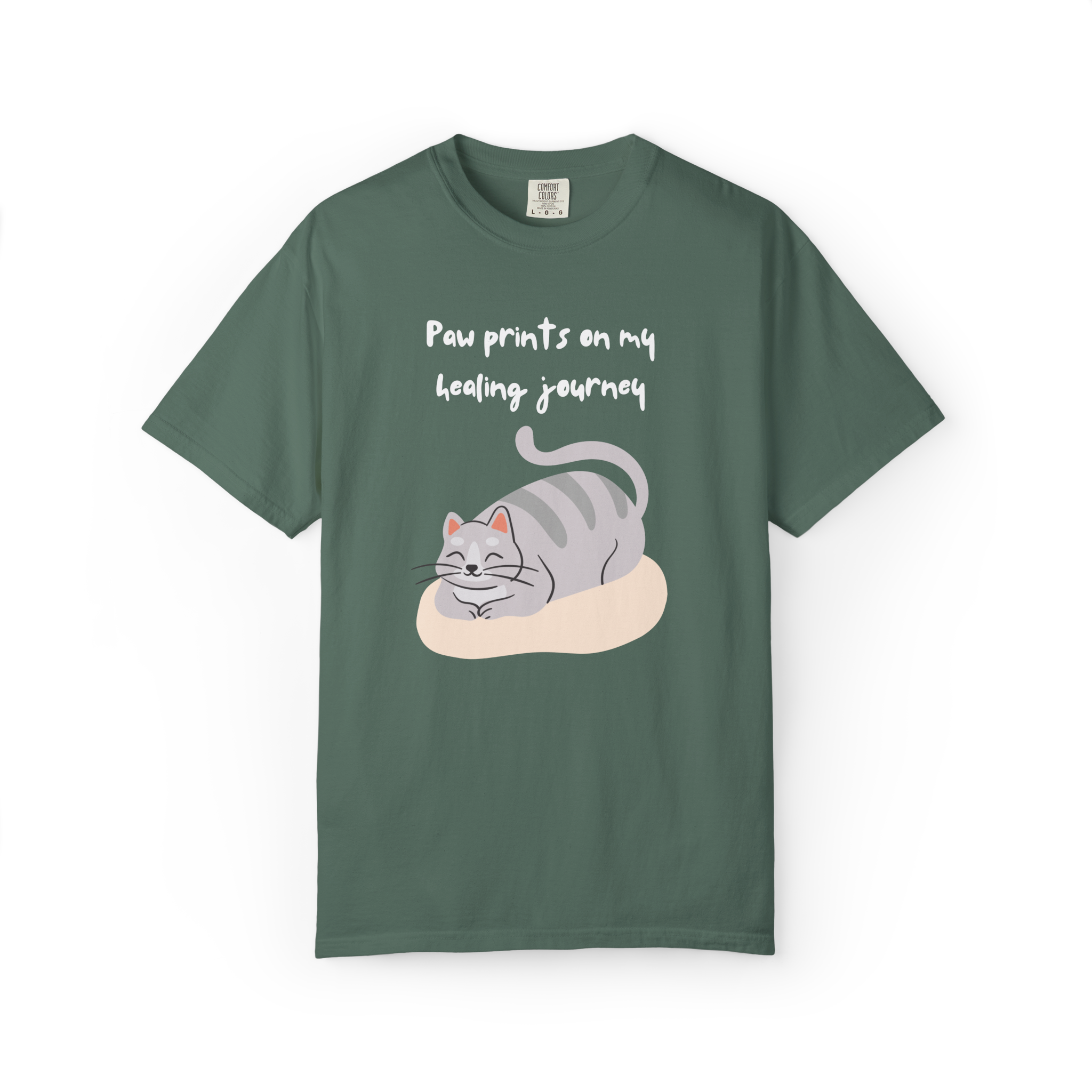 Paw Prints on My Healing Journey T-Shirt — Cute Resting Cat Graphic Tee