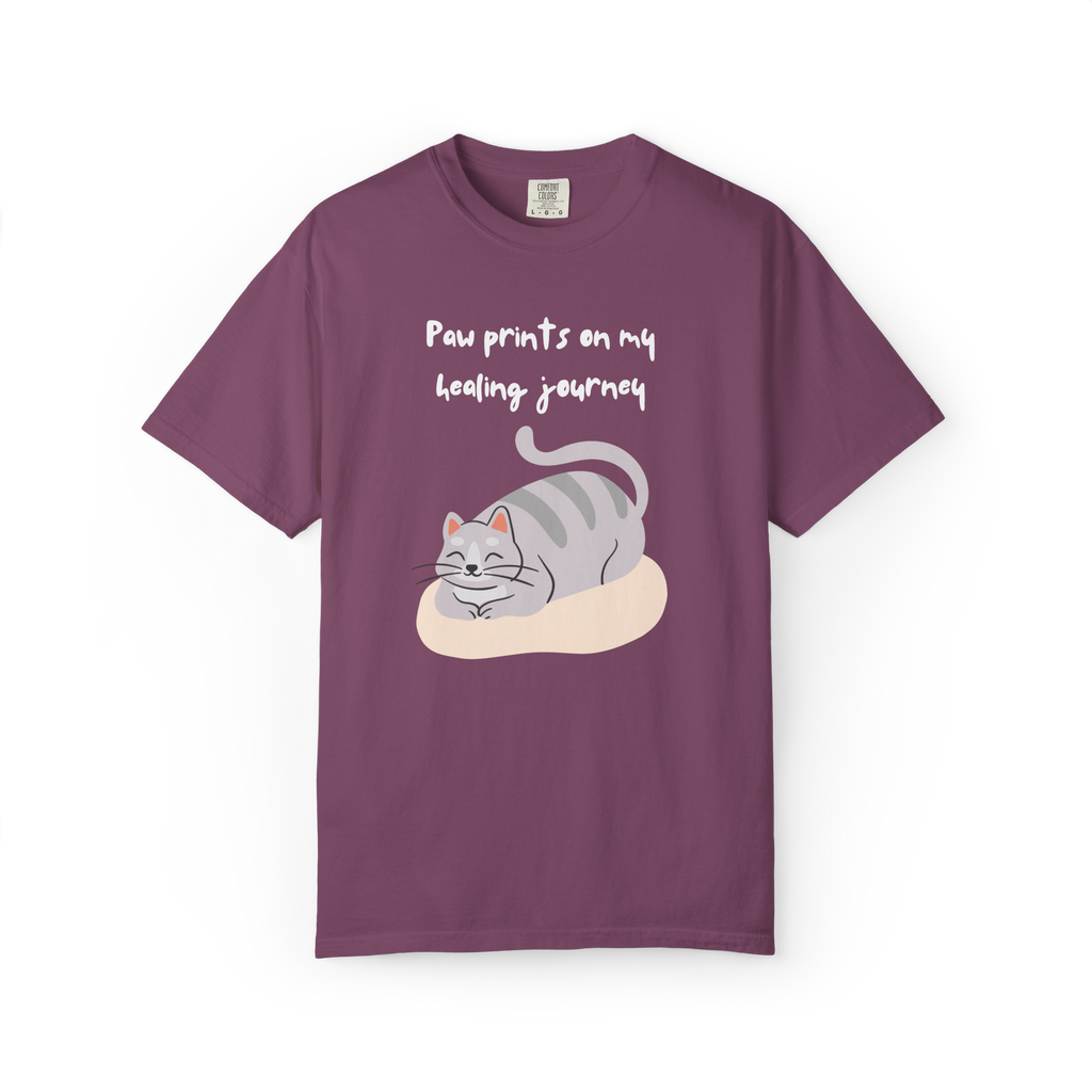 Paw Prints on My Healing Journey T-Shirt — Cute Resting Cat Graphic Tee
