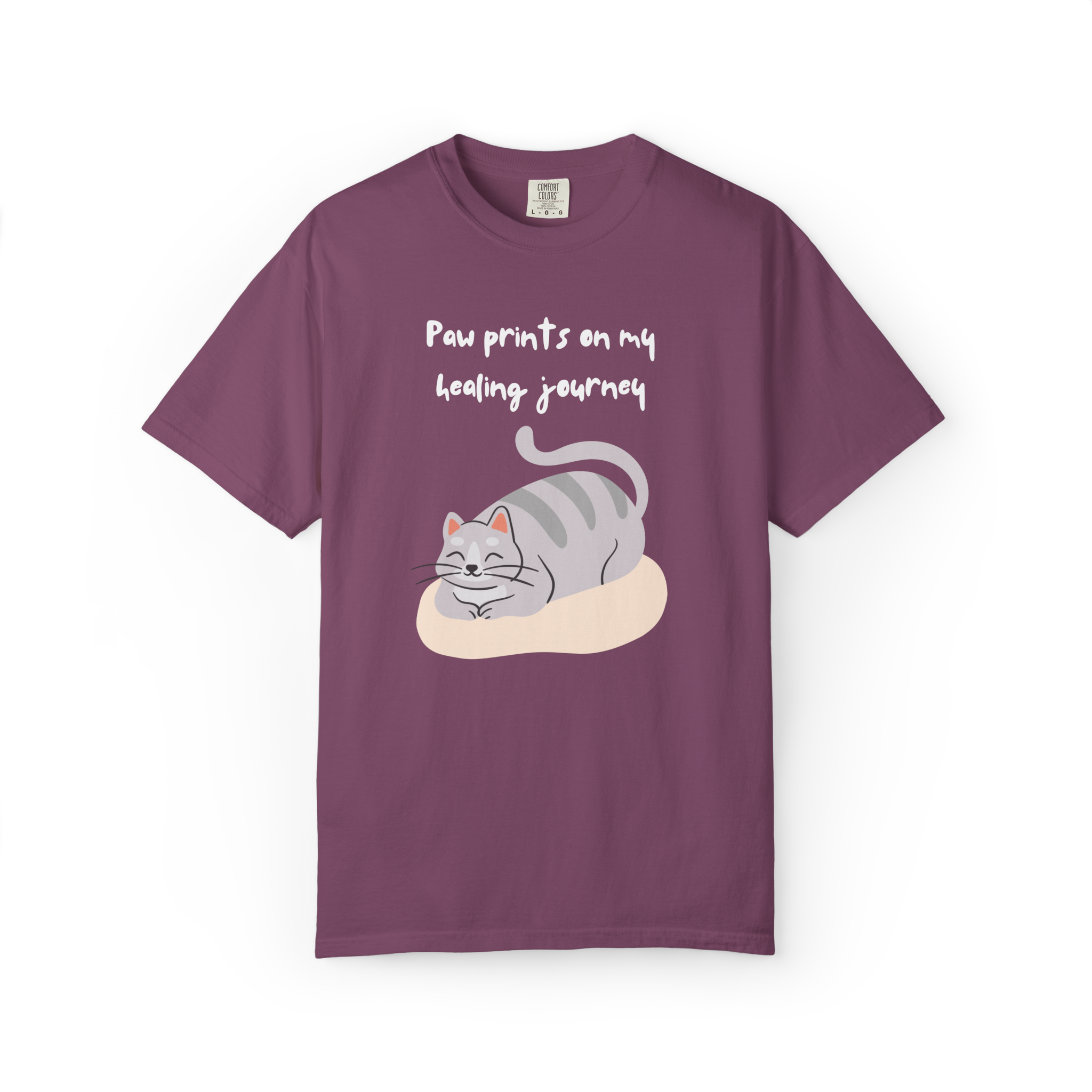 Paw Prints on My Healing Journey T-Shirt — Cute Resting Cat Graphic Tee