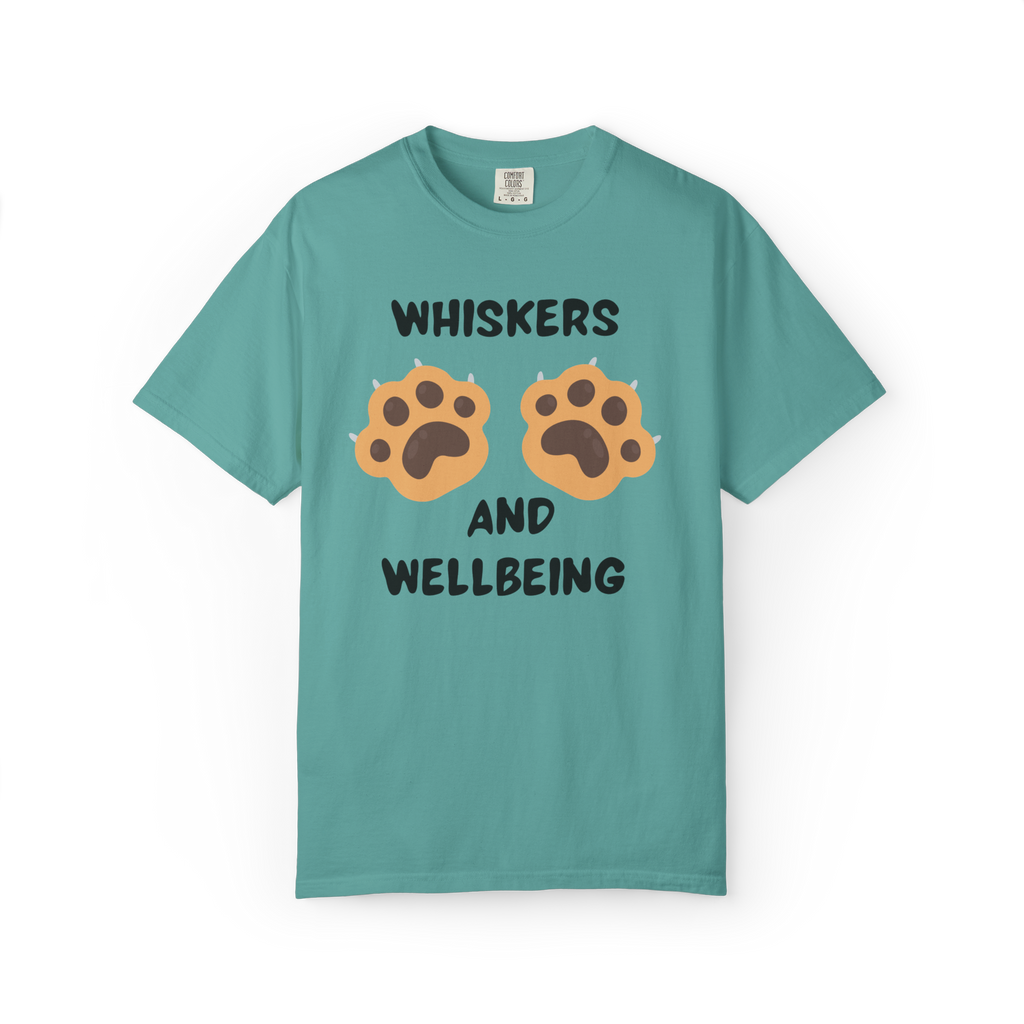Whiskers and Wellbeing T-Shirt — Cute Cat Paw Mental Health Tee