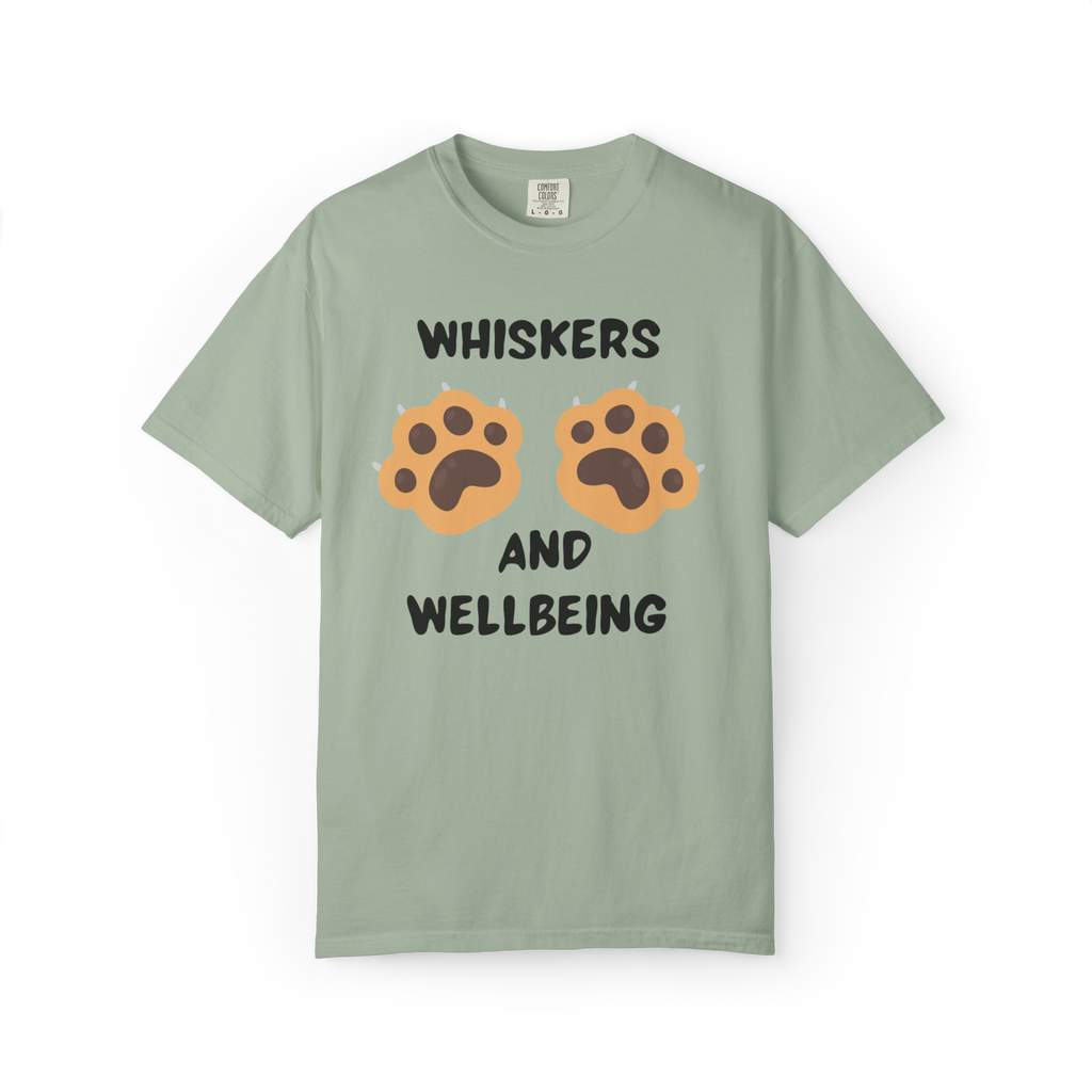 Whiskers and Wellbeing T-Shirt — Cute Cat Paw Mental Health Tee