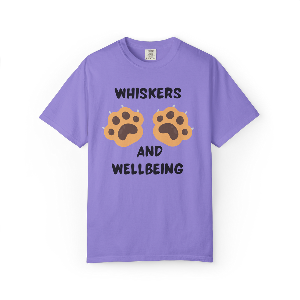 Whiskers and Wellbeing T-Shirt — Cute Cat Paw Mental Health Tee