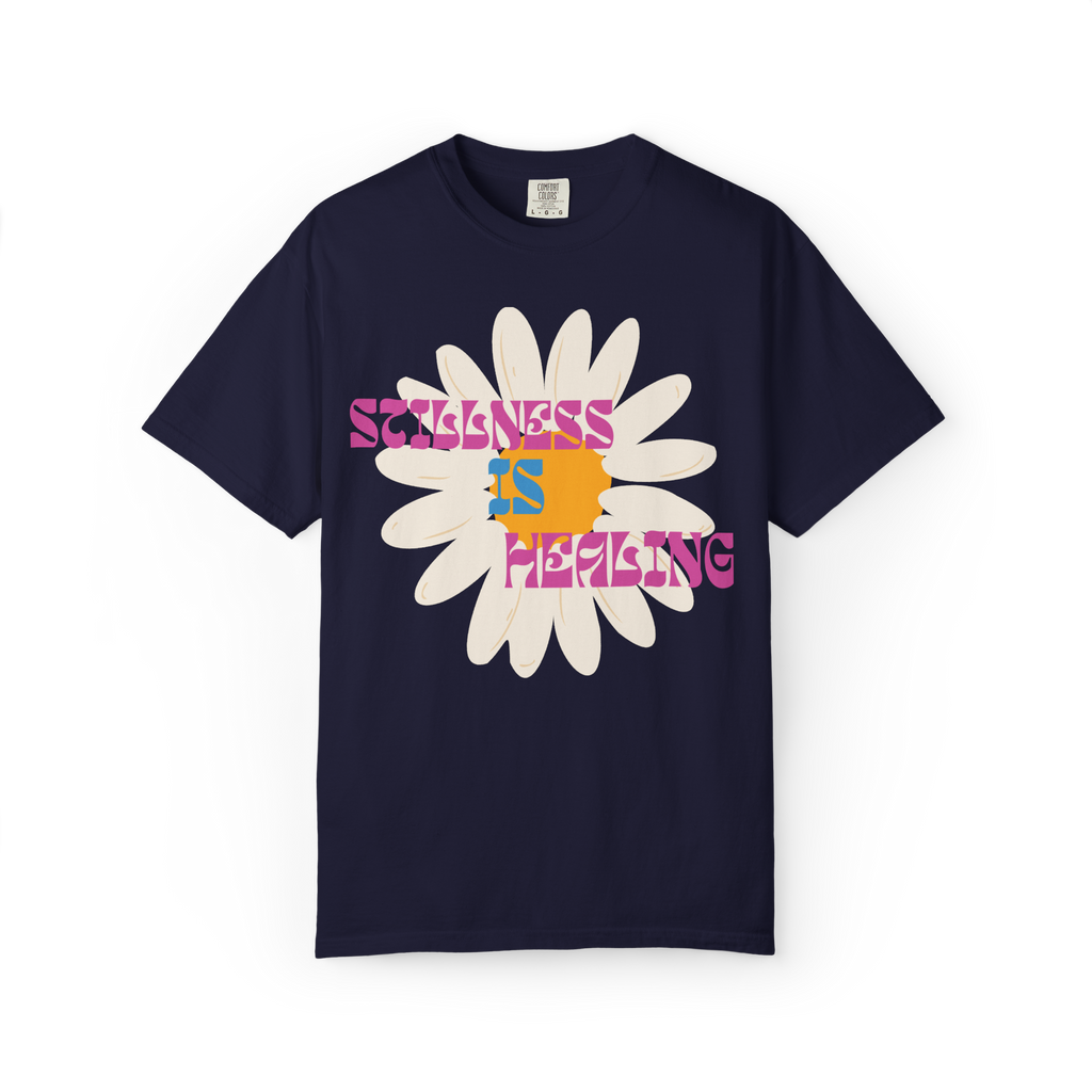 Stillness Is Healing T‑Shirt — Retro Daisy Graphic Tee