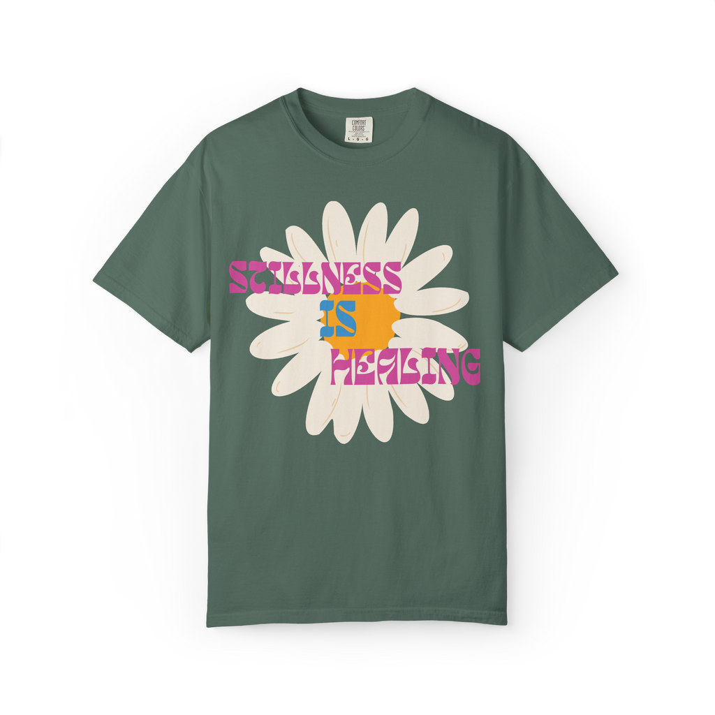 Stillness Is Healing T‑Shirt — Retro Daisy Graphic Tee