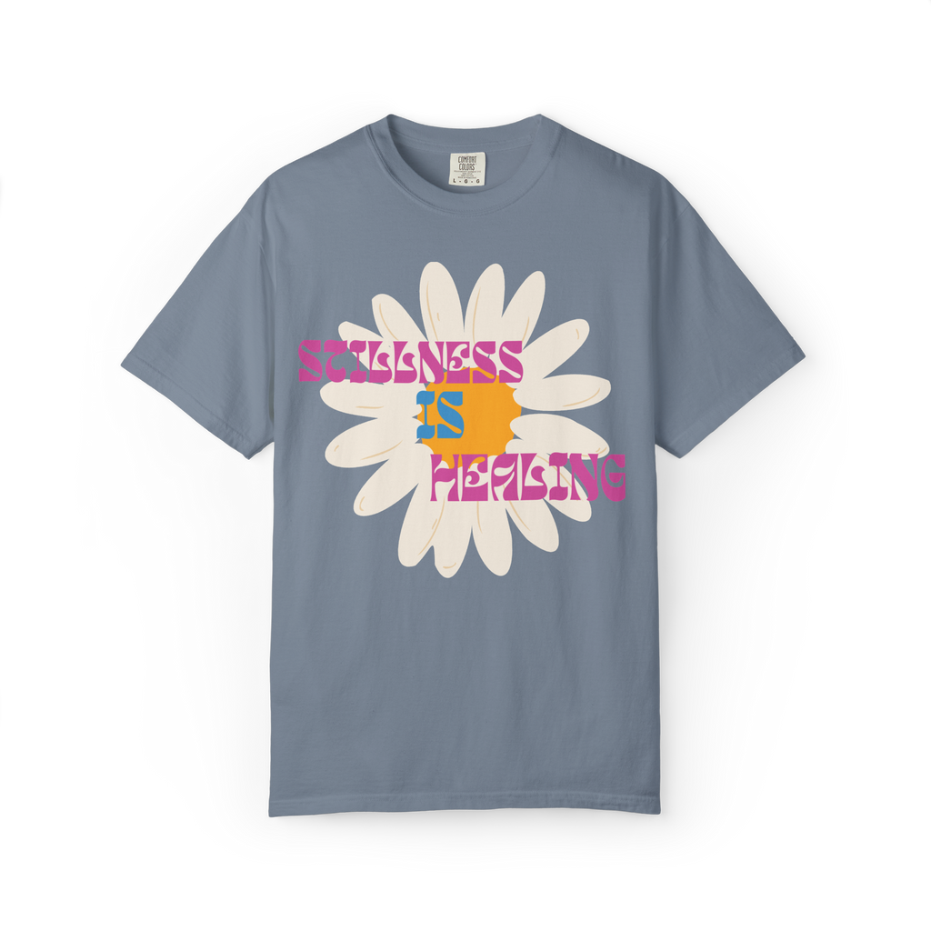 Stillness Is Healing T‑Shirt — Retro Daisy Graphic Tee