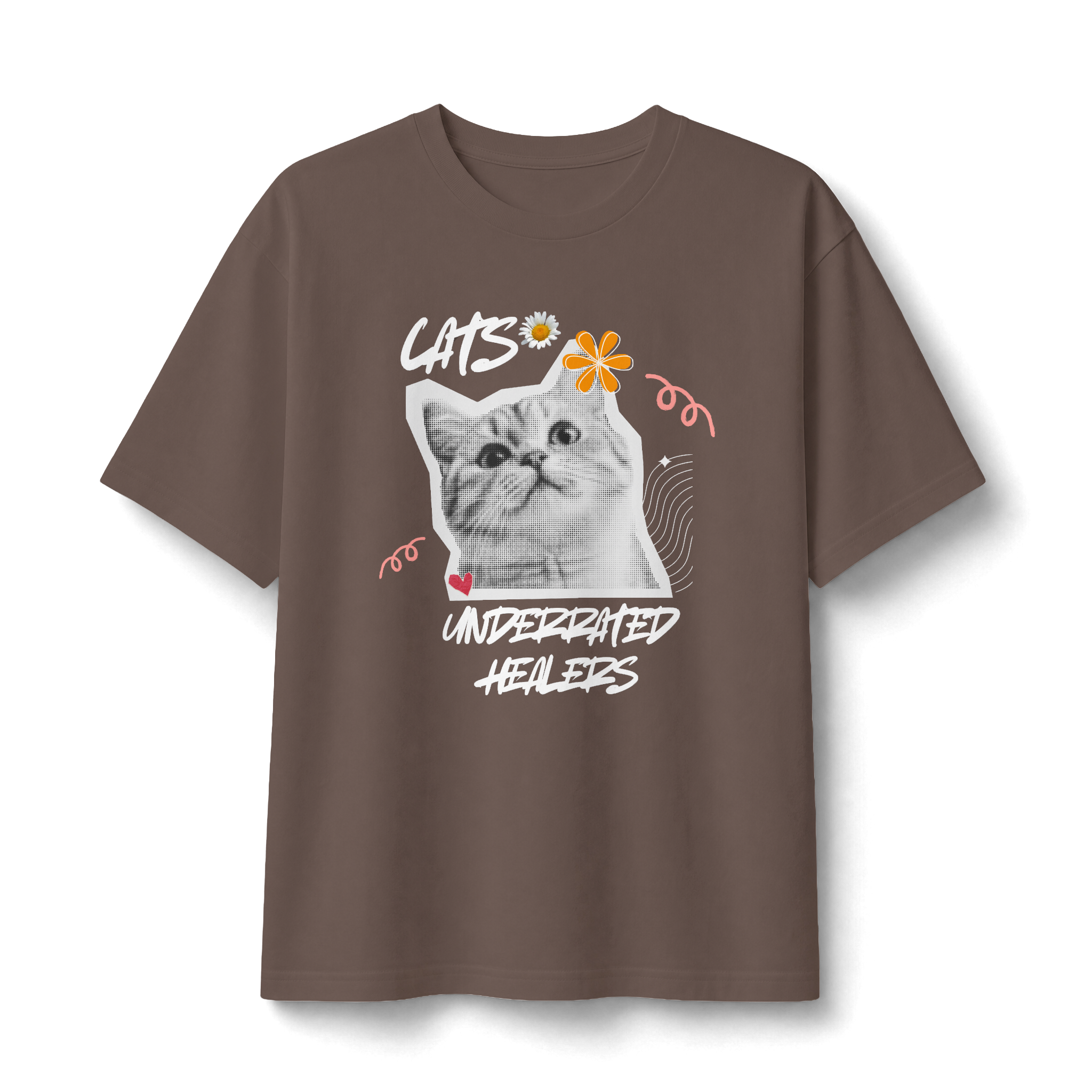 Cute Kitten Photo Tee with Daisy Accent — Graphic Cat T‑Shirt