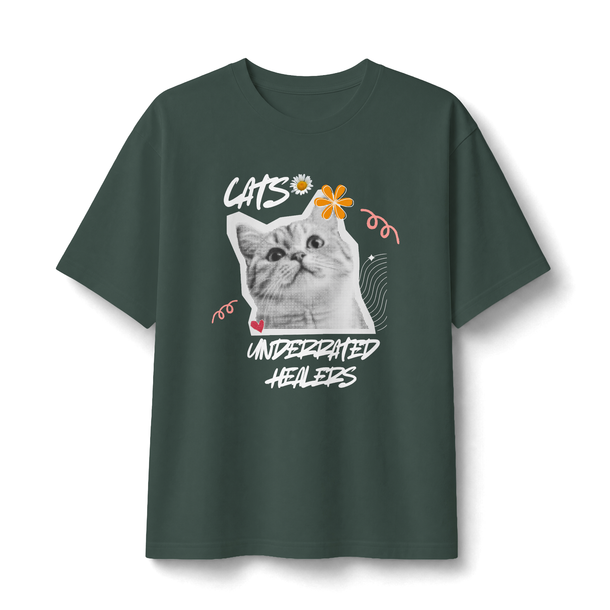 Cute Kitten Photo Tee with Daisy Accent — Graphic Cat T‑Shirt
