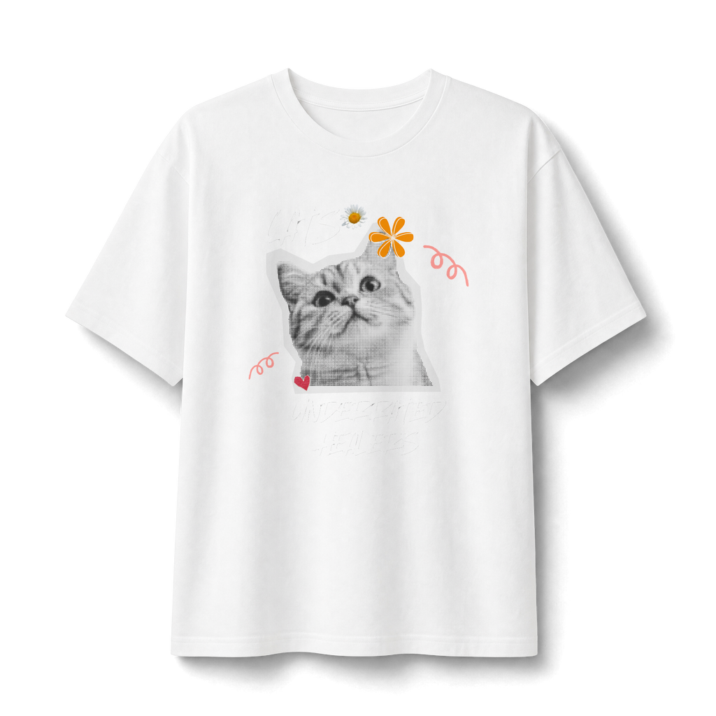 Cute Kitten Photo Tee with Daisy Accent — Graphic Cat T‑Shirt