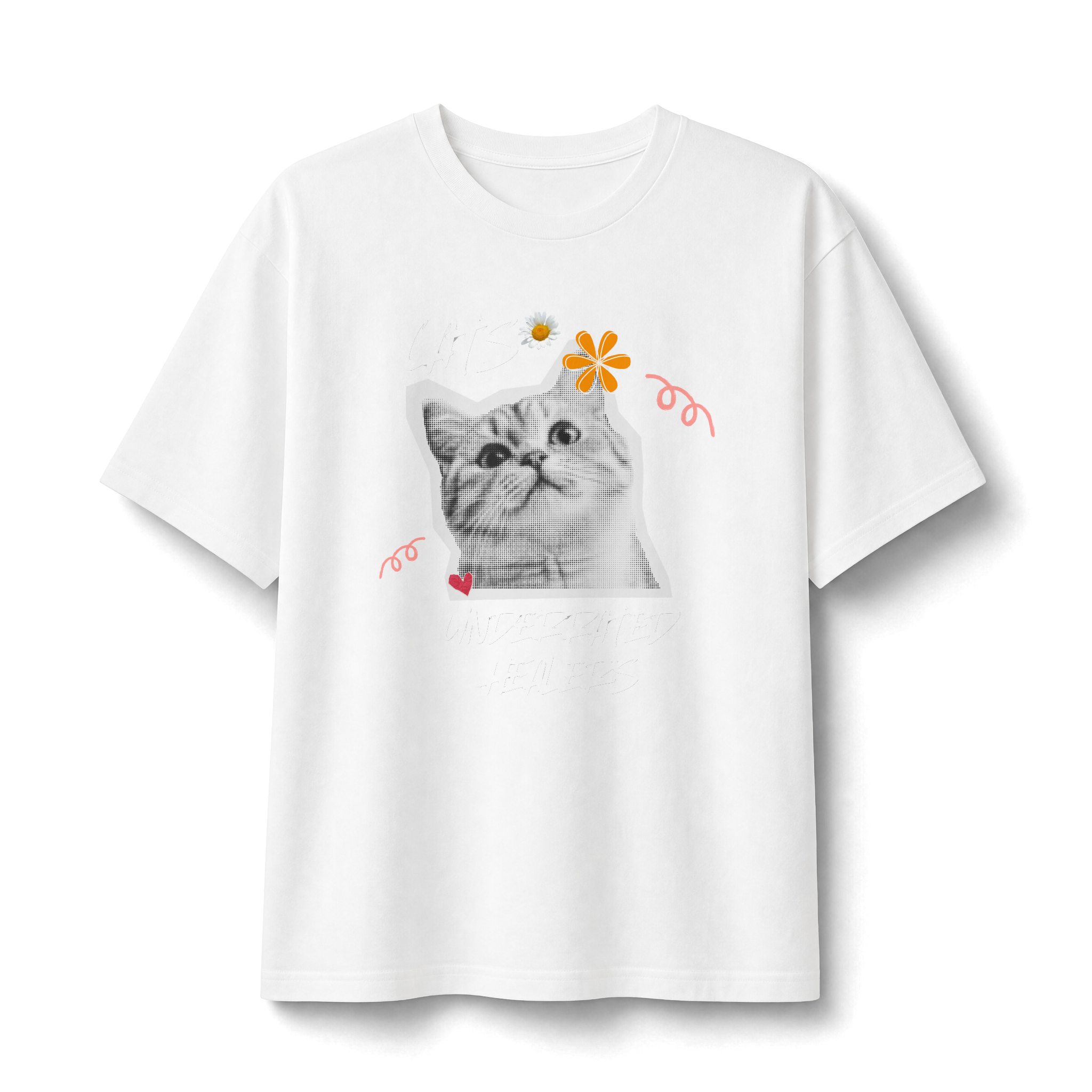 Cute Kitten Photo Tee with Daisy Accent — Graphic Cat T‑Shirt