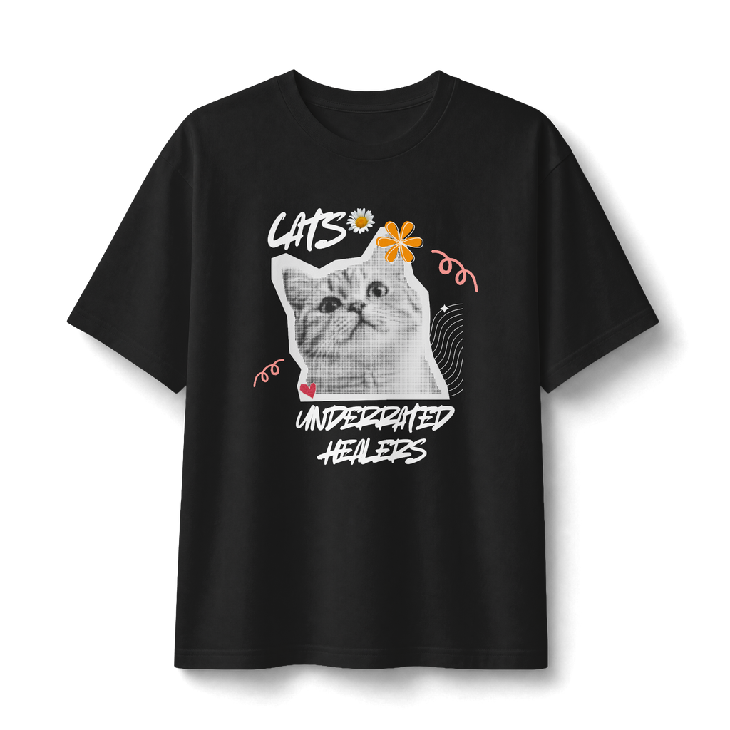 Cute Kitten Photo Tee with Daisy Accent — Graphic Cat T‑Shirt