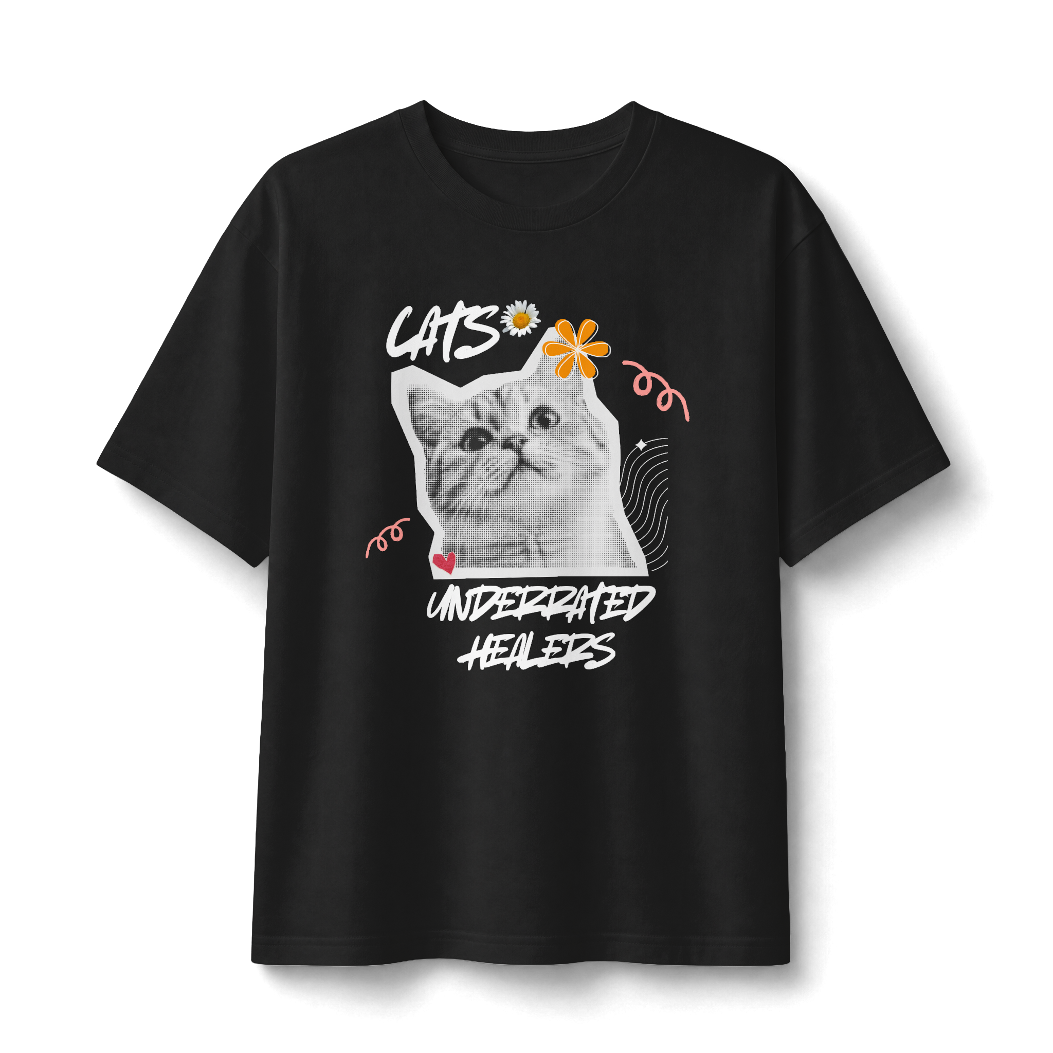Cute Kitten Photo Tee with Daisy Accent — Graphic Cat T‑Shirt
