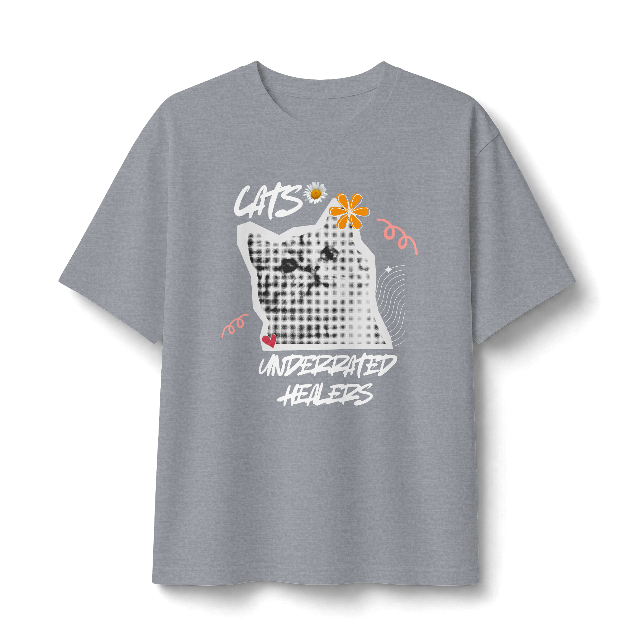 Cute Kitten Photo Tee with Daisy Accent — Graphic Cat T‑Shirt