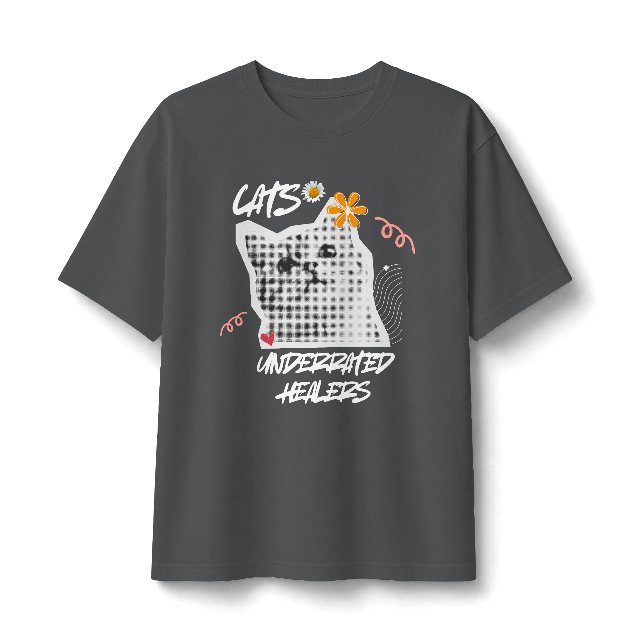 Cute Kitten Photo Tee with Daisy Accent — Graphic Cat T‑Shirt