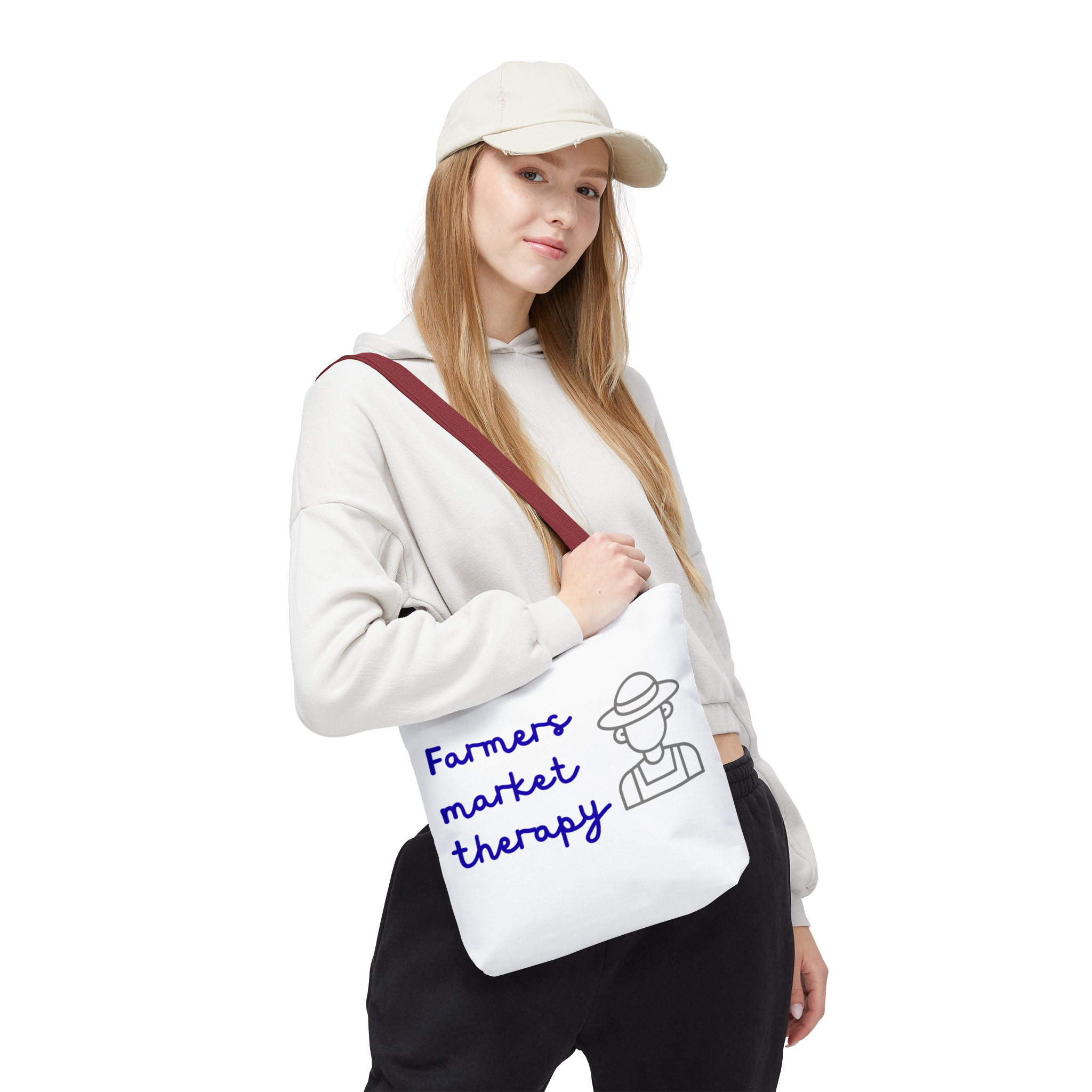 Farmers Market Therapy Tote Bag — Cute Farmer Illustration Market Shopper Bag