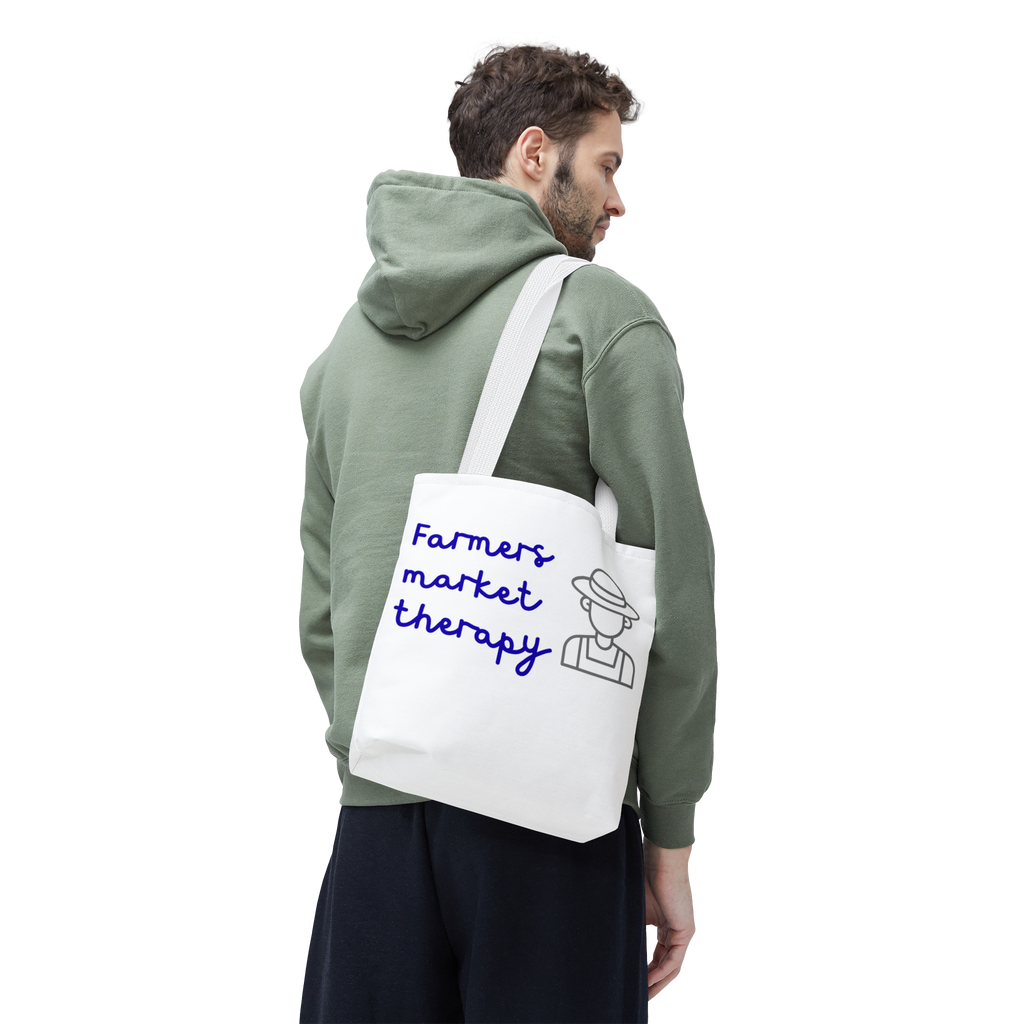 Farmers Market Therapy Tote Bag — Cute Farmer Illustration Market Shopper Bag