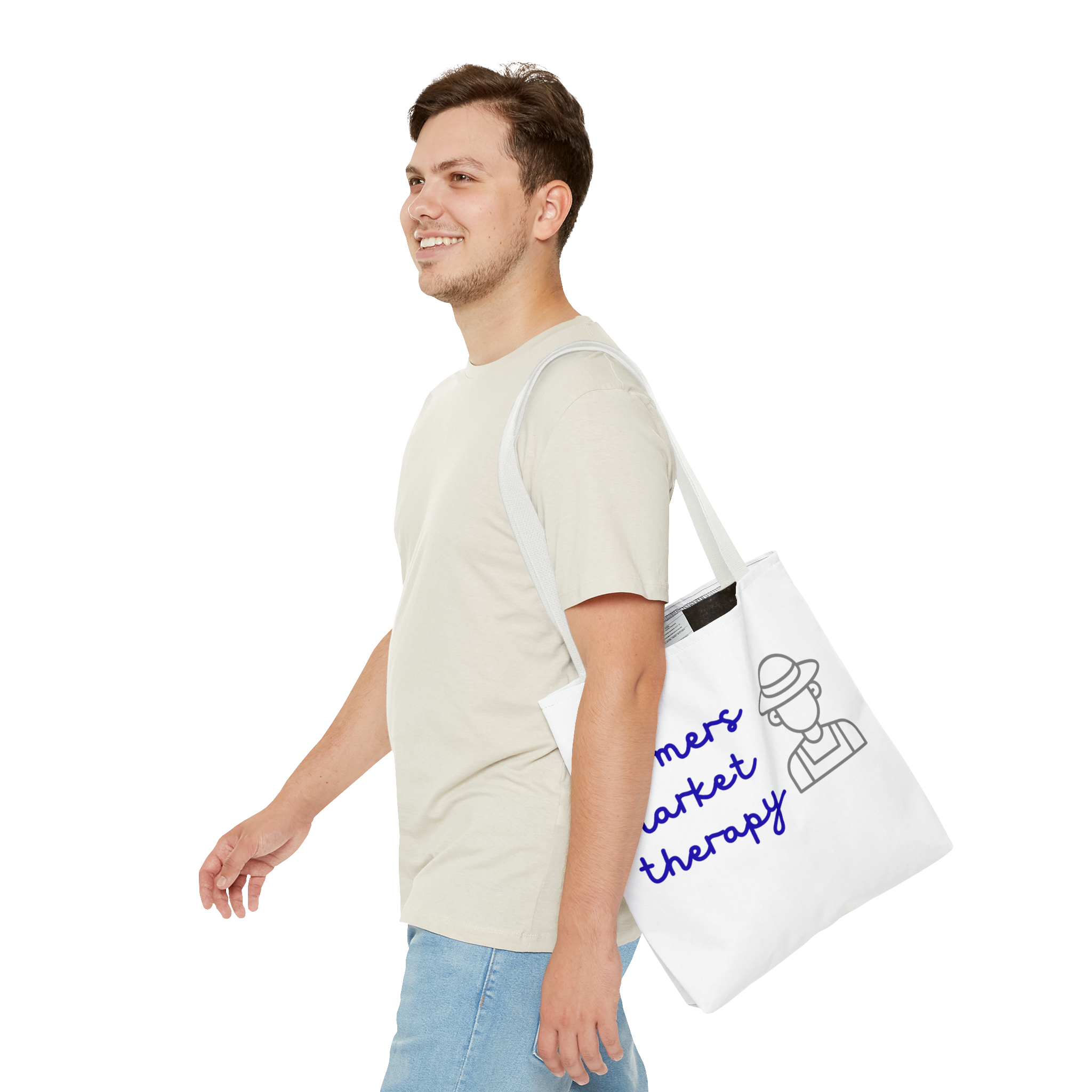 Farmers Market Therapy Tote Bag — Cute Farmer Illustration Market Shopper Bag
