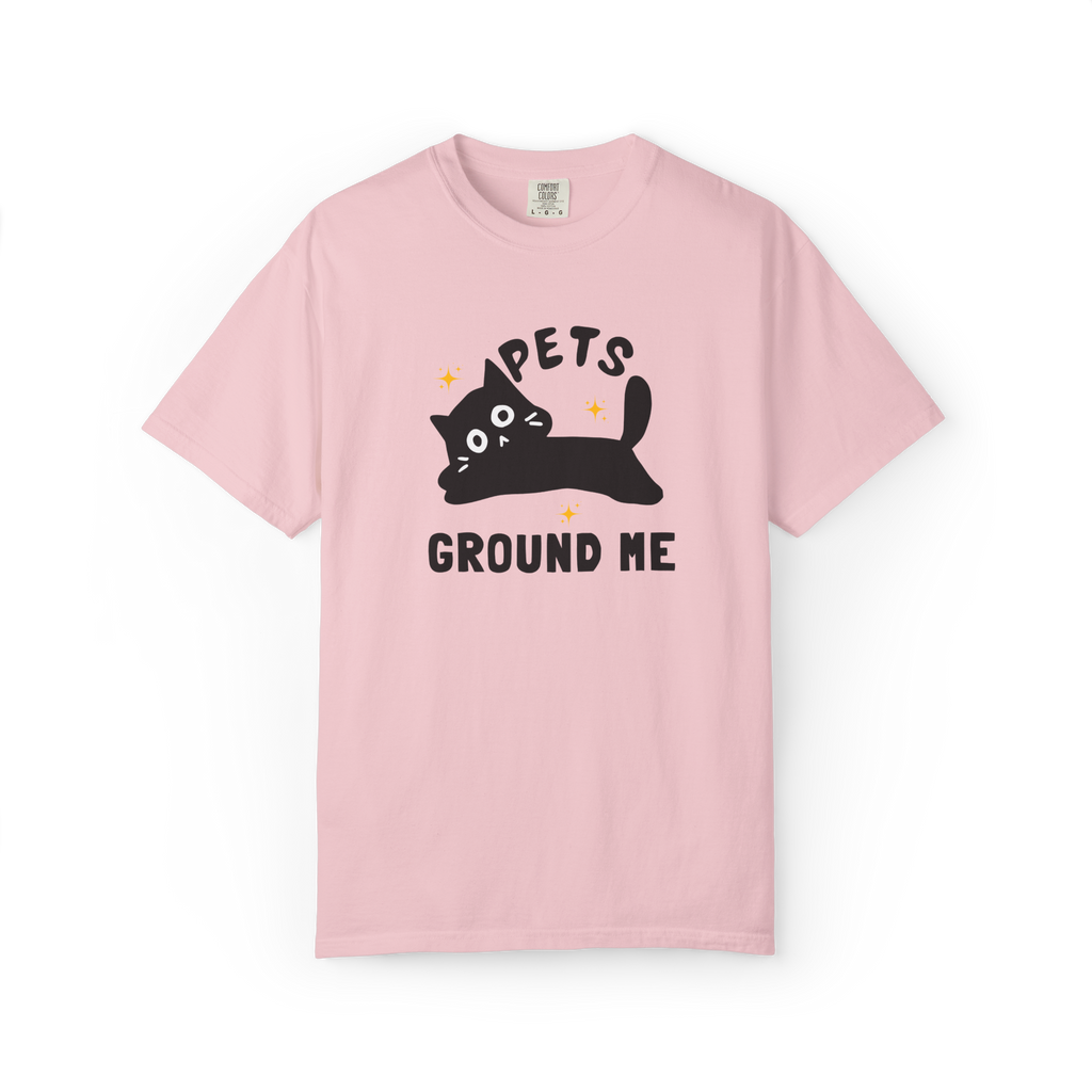 Pets Ground Me T-Shirt — Cute Black Cat Graphic Tee for Pet Lovers