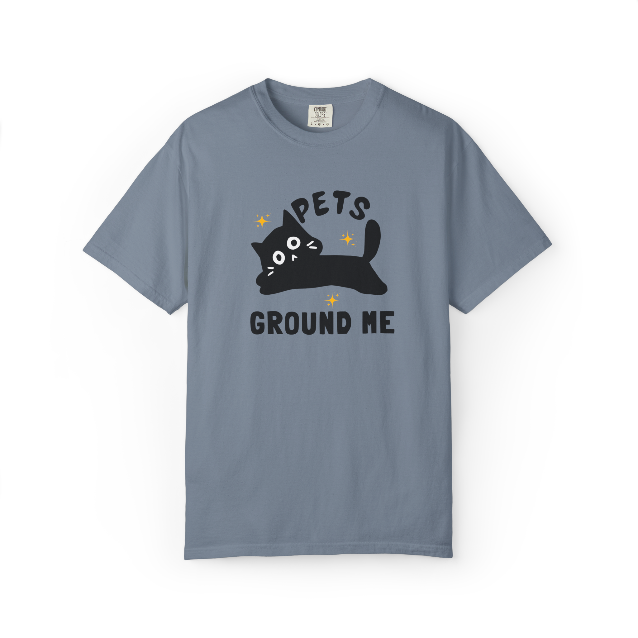 Pets Ground Me T-Shirt — Cute Black Cat Graphic Tee for Pet Lovers
