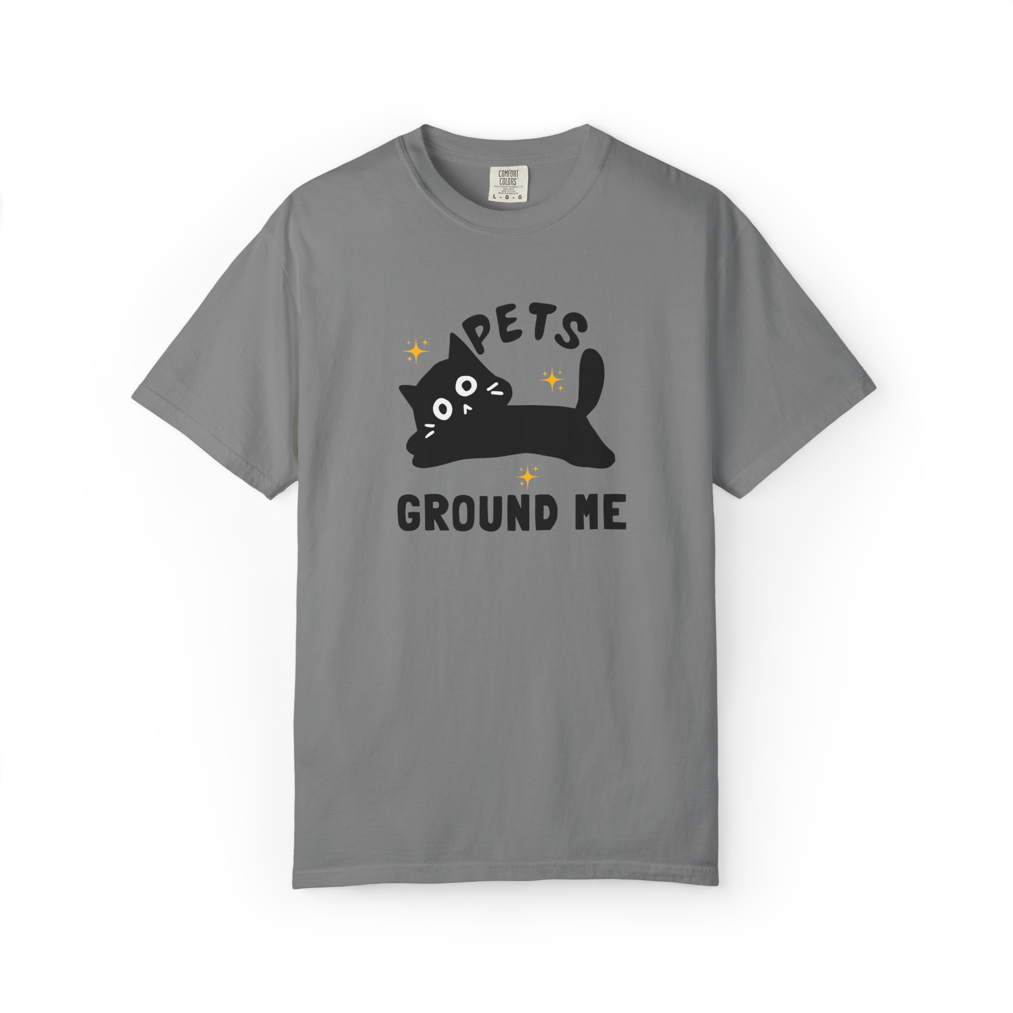 Pets Ground Me T-Shirt — Cute Black Cat Graphic Tee for Pet Lovers
