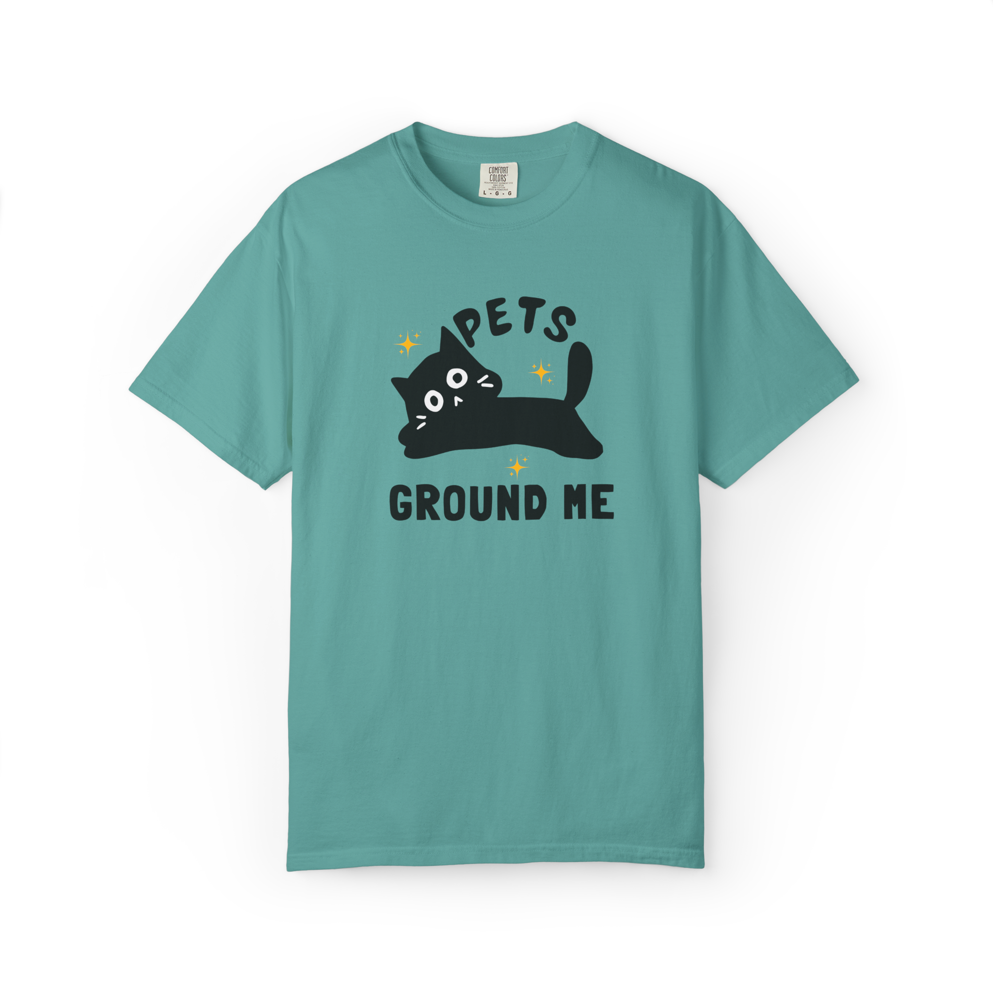 Pets Ground Me T-Shirt — Cute Black Cat Graphic Tee for Pet Lovers