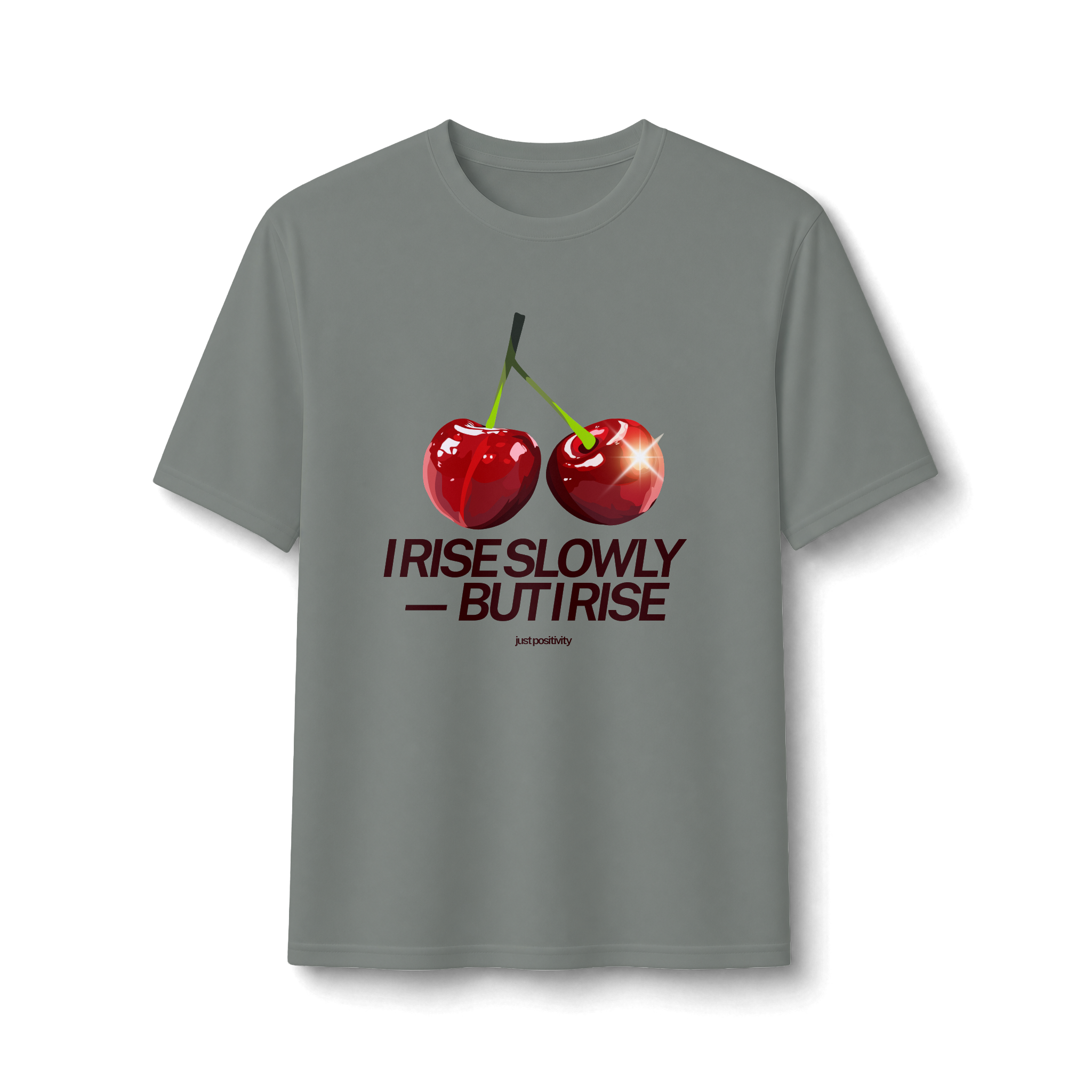 Cherry Graphic Tee — “I Rise Slowly But I Rise” Motivational Performance Shirt