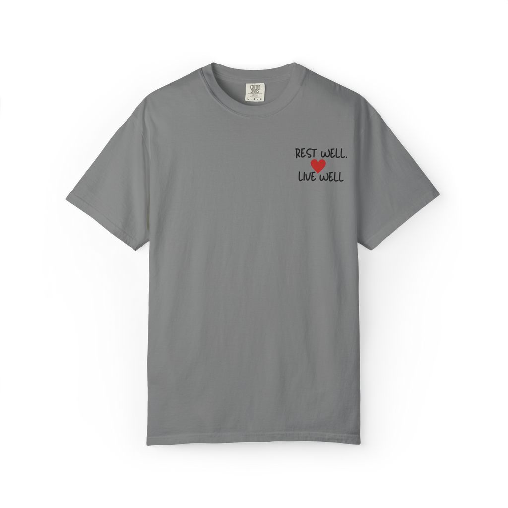 Rest Well Live Well T-Shirt — Minimal Heart Wellness Tee