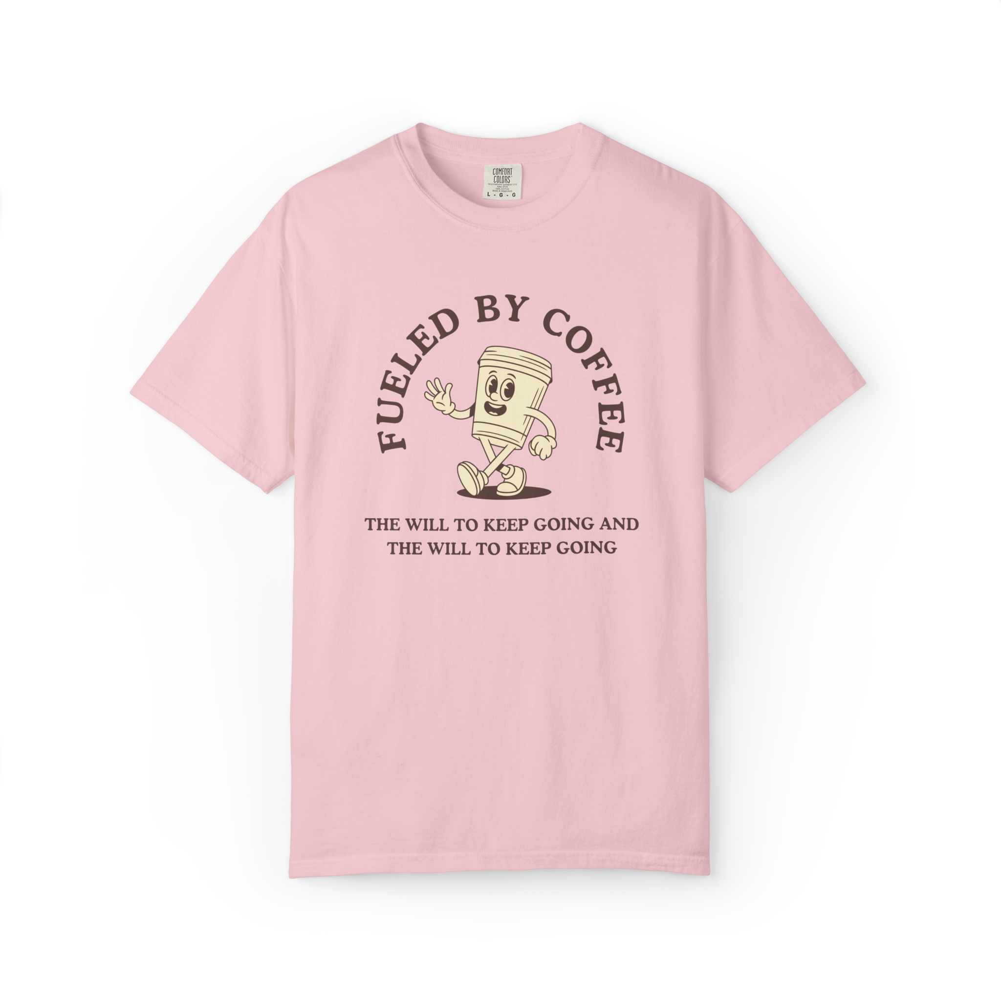 Fueled By Coffee T-Shirt — Retro Running Coffee Cup Graphic Tee