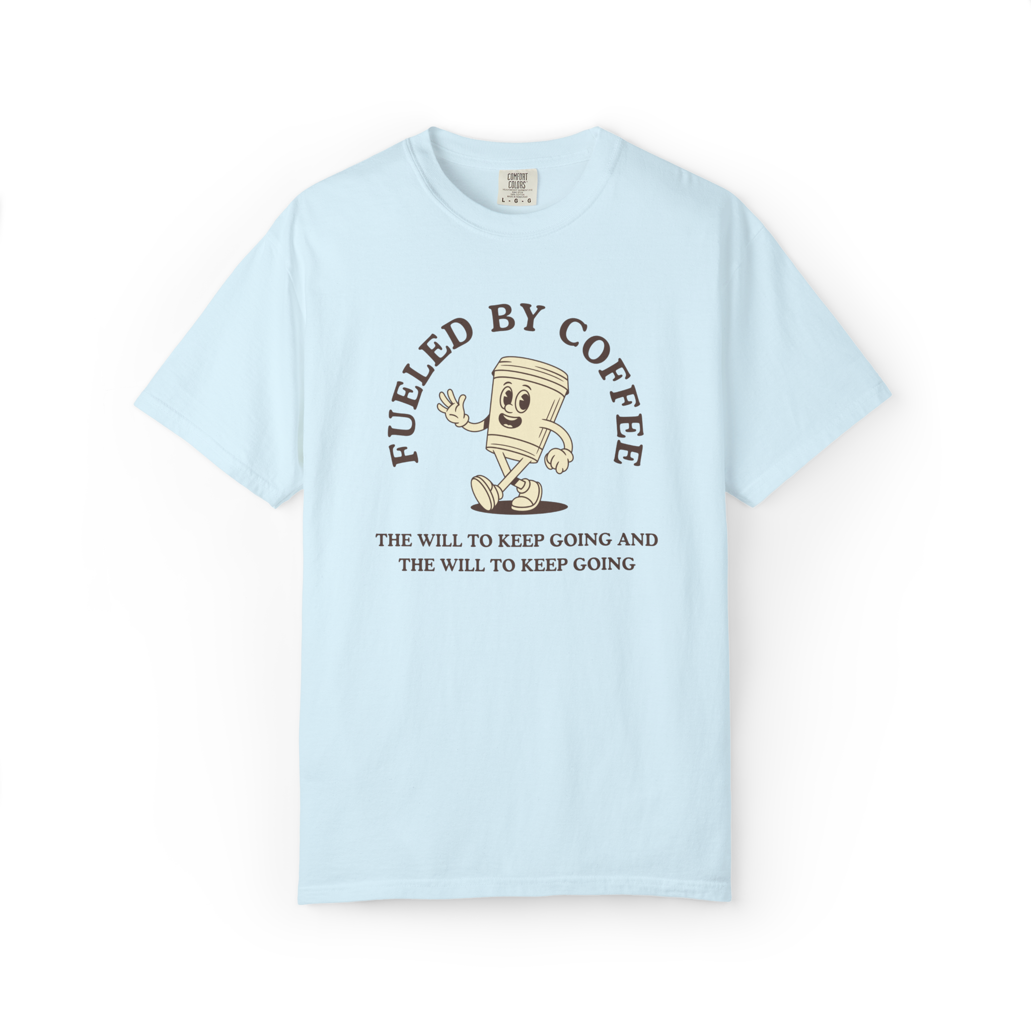Fueled By Coffee T-Shirt — Retro Running Coffee Cup Graphic Tee