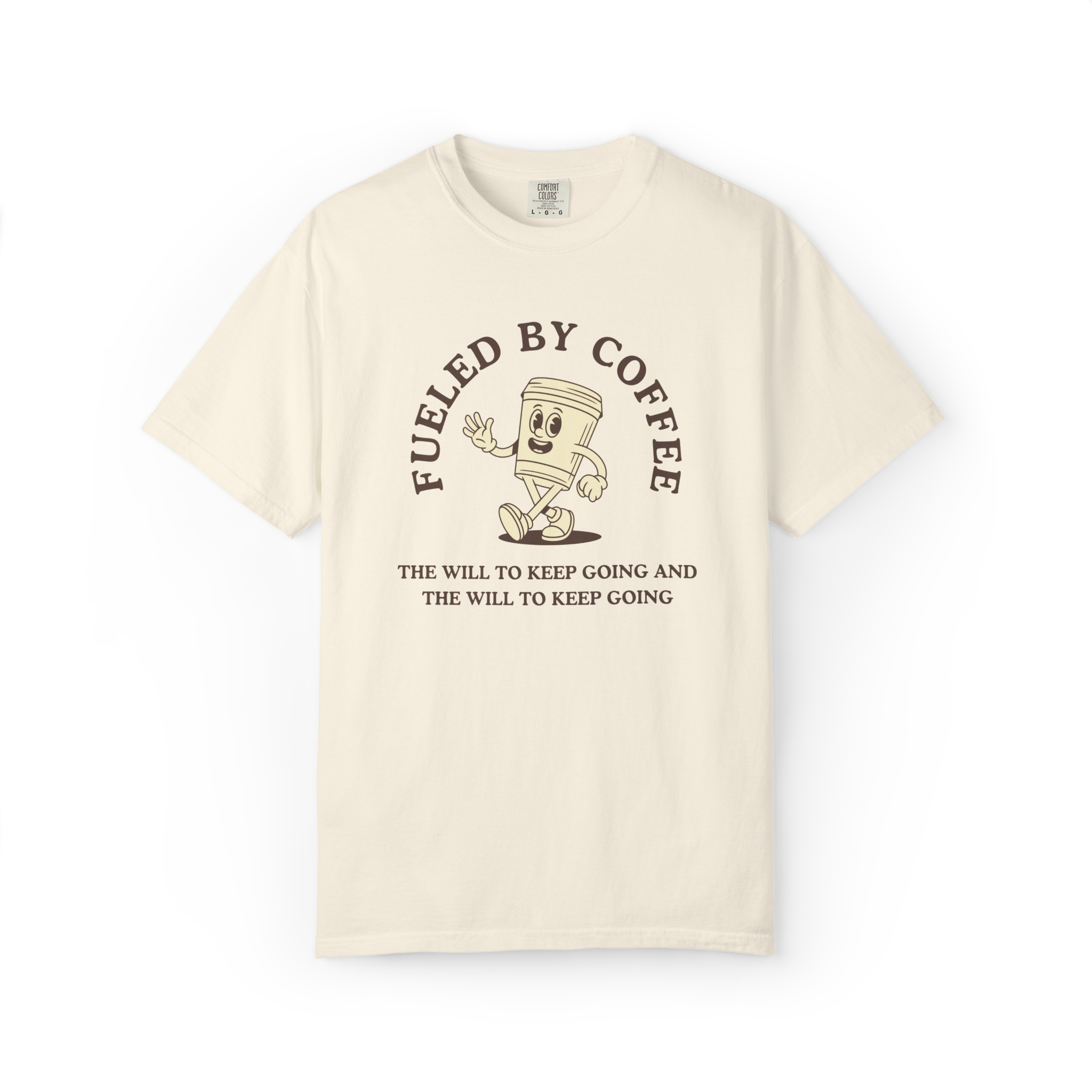 Fueled By Coffee T-Shirt — Retro Running Coffee Cup Graphic Tee