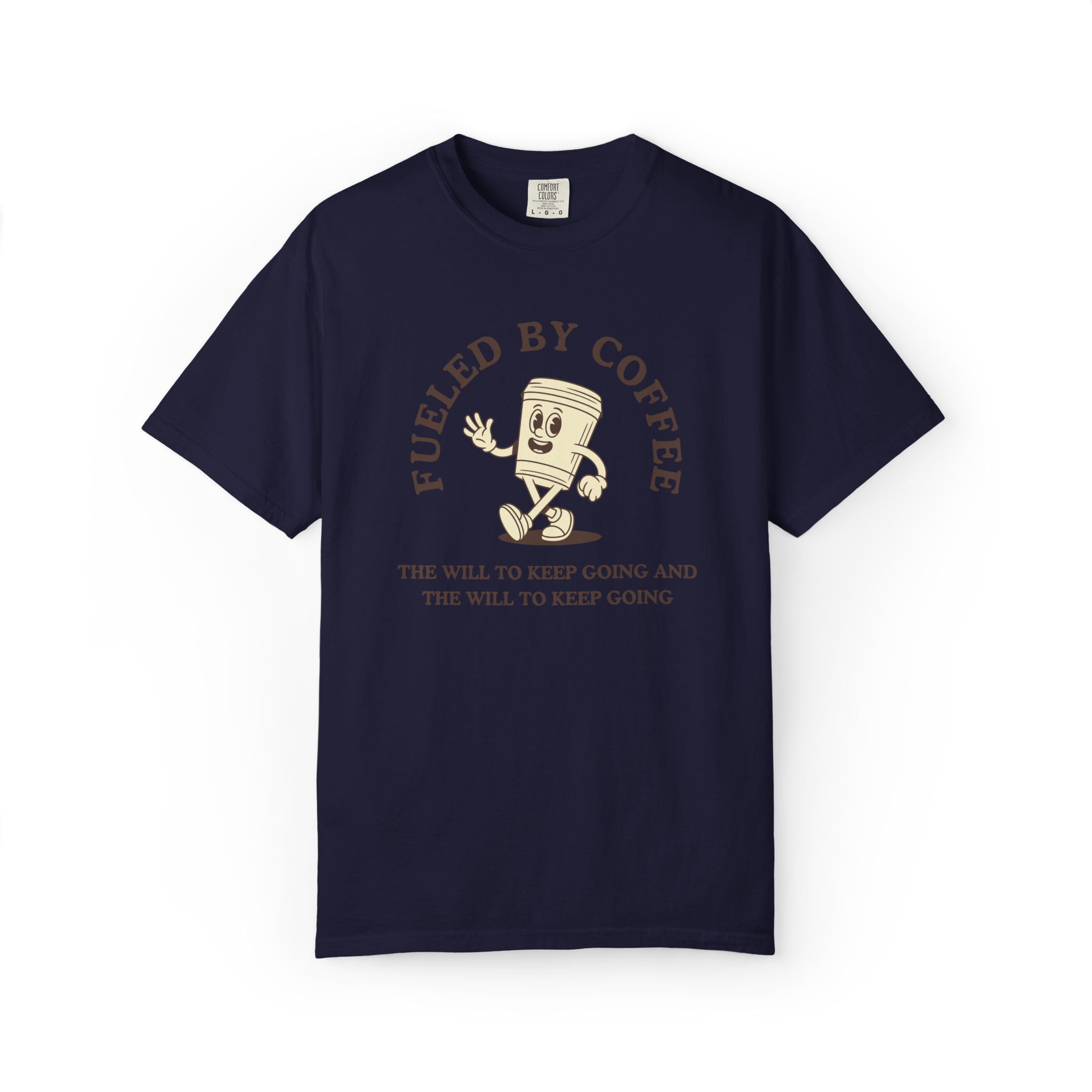 Fueled By Coffee T-Shirt — Retro Running Coffee Cup Graphic Tee