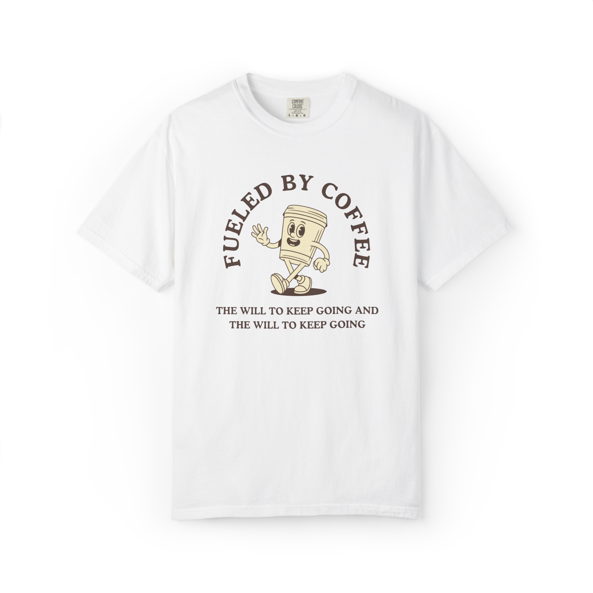 Fueled By Coffee T-Shirt — Retro Running Coffee Cup Graphic Tee