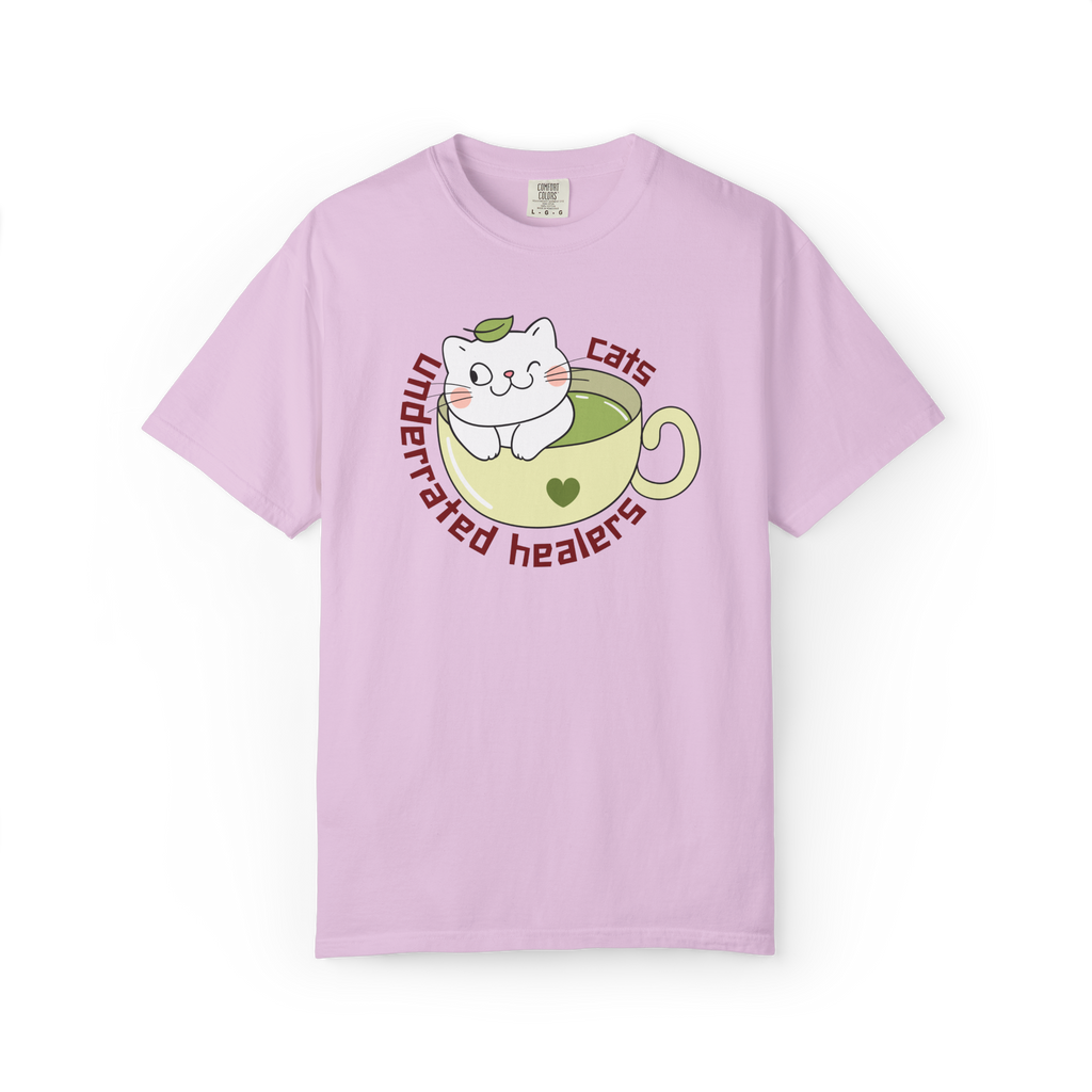 Cat Tea T-Shirt — "Cats: Underrated Healers" Cute Kawaii Cat in Teacup Tee