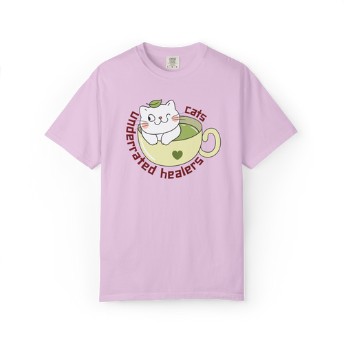 Cat Tea T-Shirt — "Cats: Underrated Healers" Cute Kawaii Cat in Teacup Tee