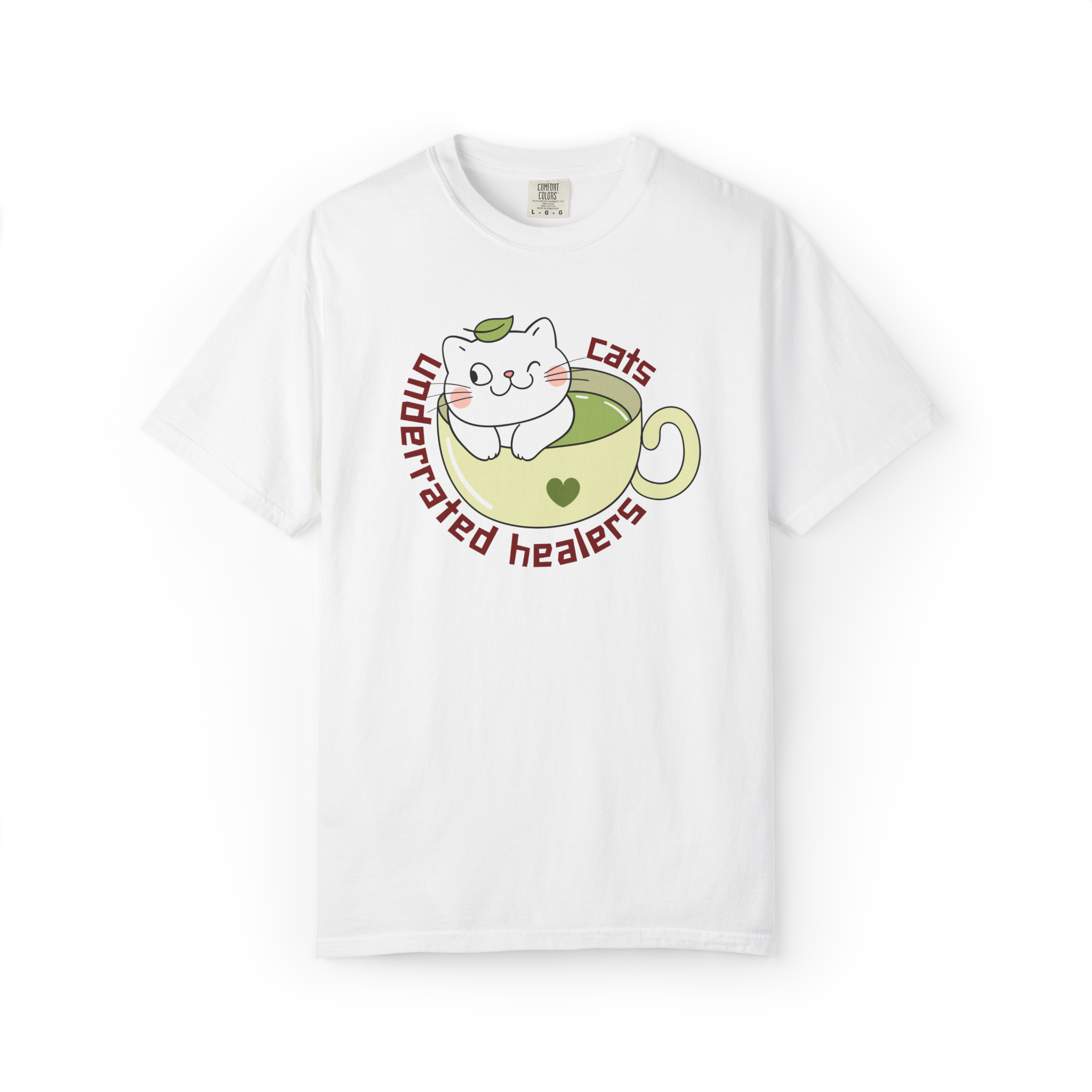 Cat Tea T-Shirt — "Cats: Underrated Healers" Cute Kawaii Cat in Teacup Tee