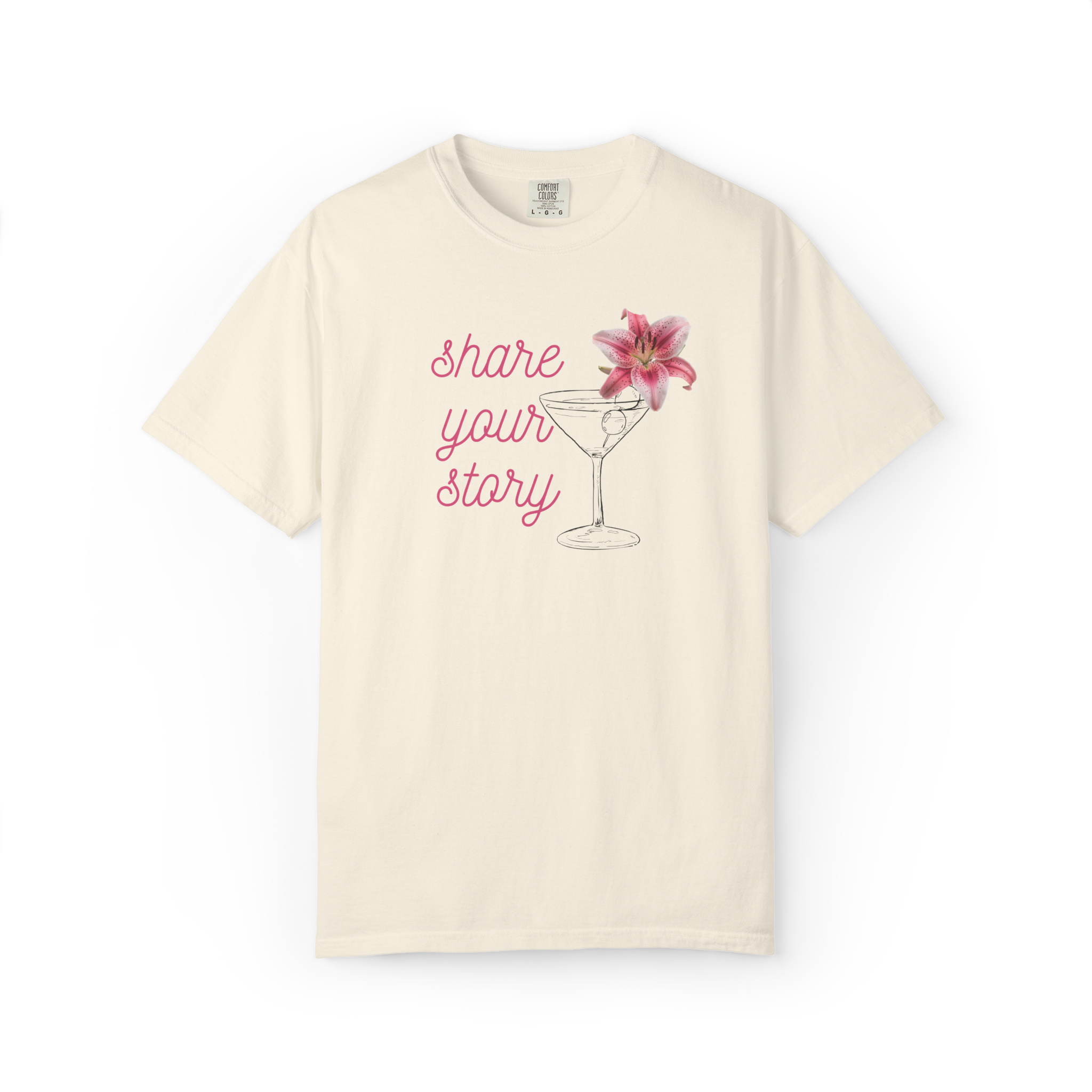 Share Your Story T-Shirt — Floral Wine Glass Graphic Tee