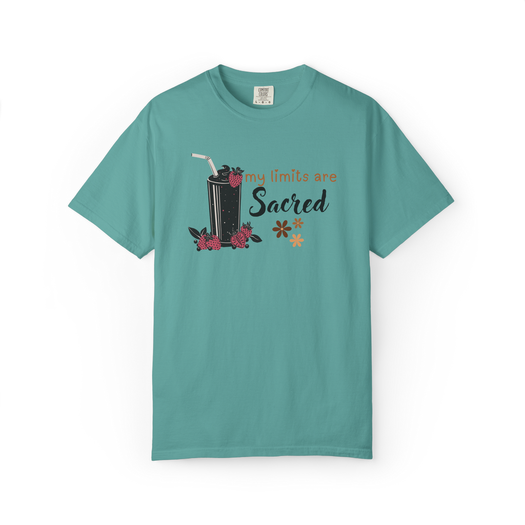 T-Shirt — "My Limits Are Sacred" Floral Drink Graphic