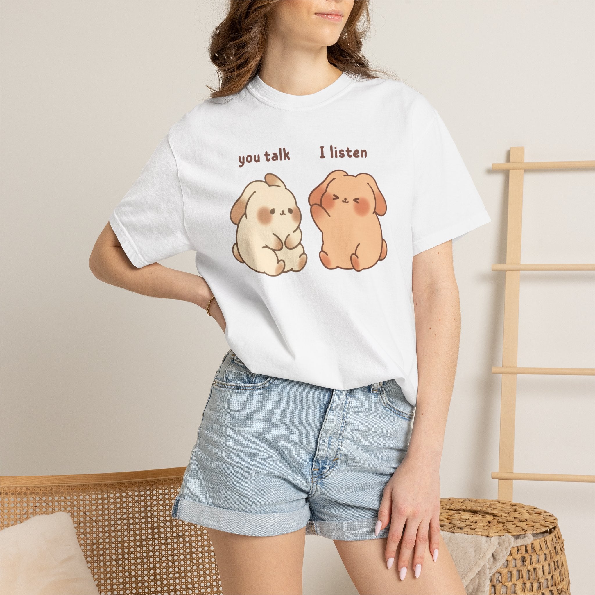 You Talk I Listen T-Shirt — Cute Listening Bunny Graphic Tee