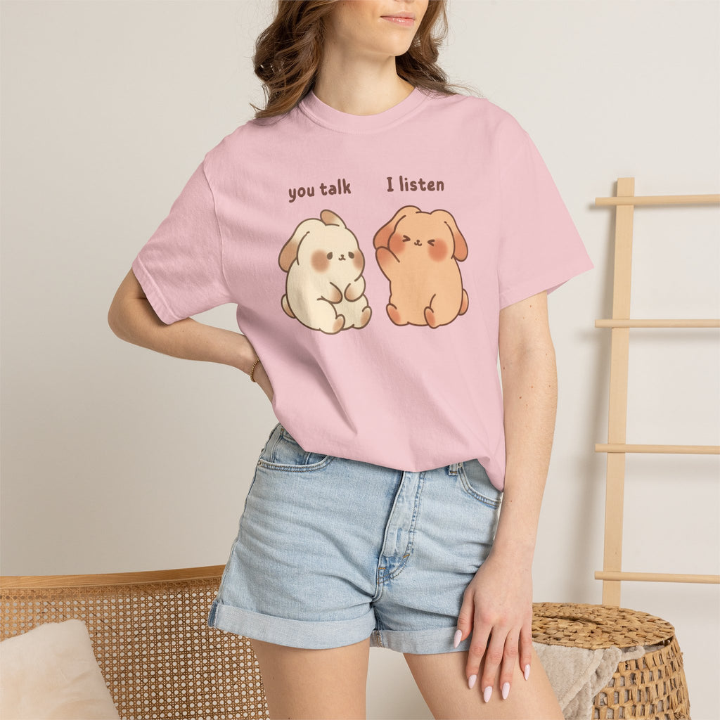 You Talk I Listen T-Shirt — Cute Listening Bunny Graphic Tee