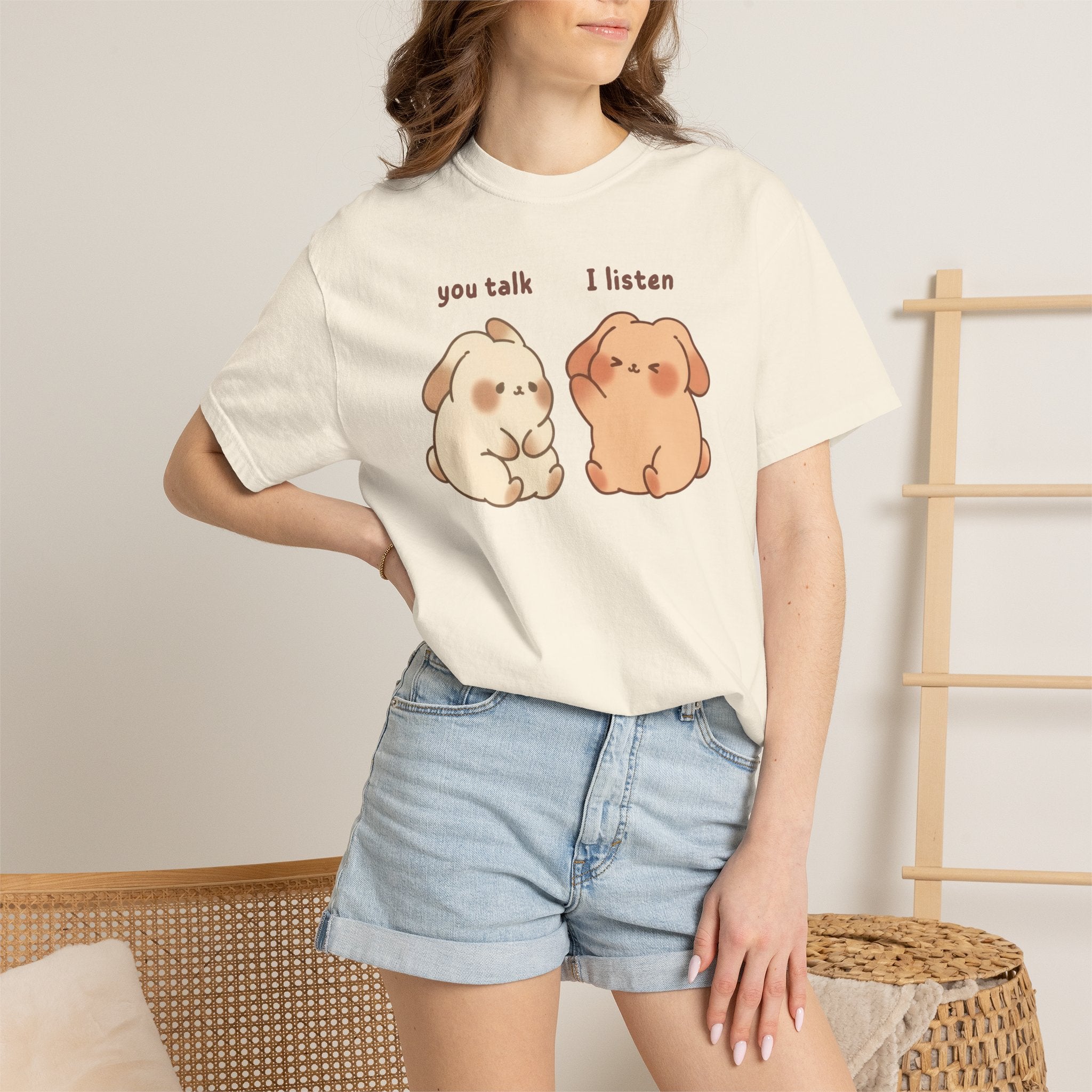 You Talk I Listen T-Shirt — Cute Listening Bunny Graphic Tee