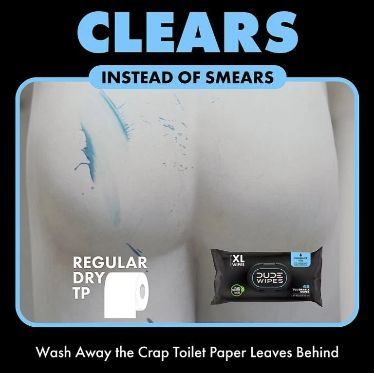 DUDE Wipes Flushable Adult Wet Wipes – Fragrance Free, Extra Large, 8 Packs (384 Total Wipes)