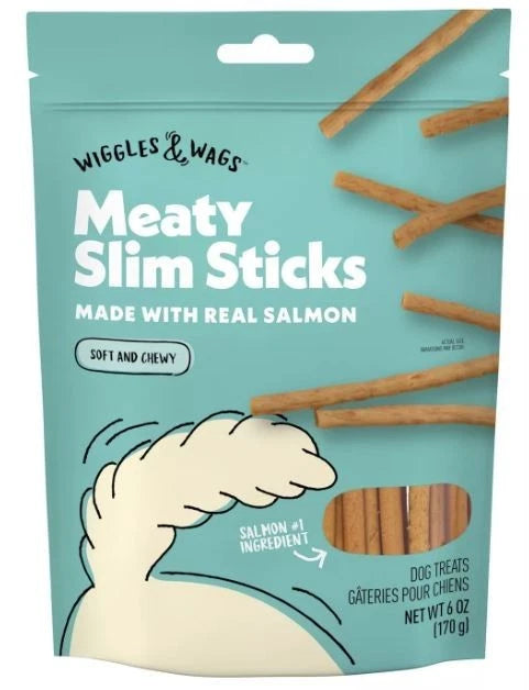 Wiggles & Wags Meaty Slim Sticks made with Salmon 6oz bag new
