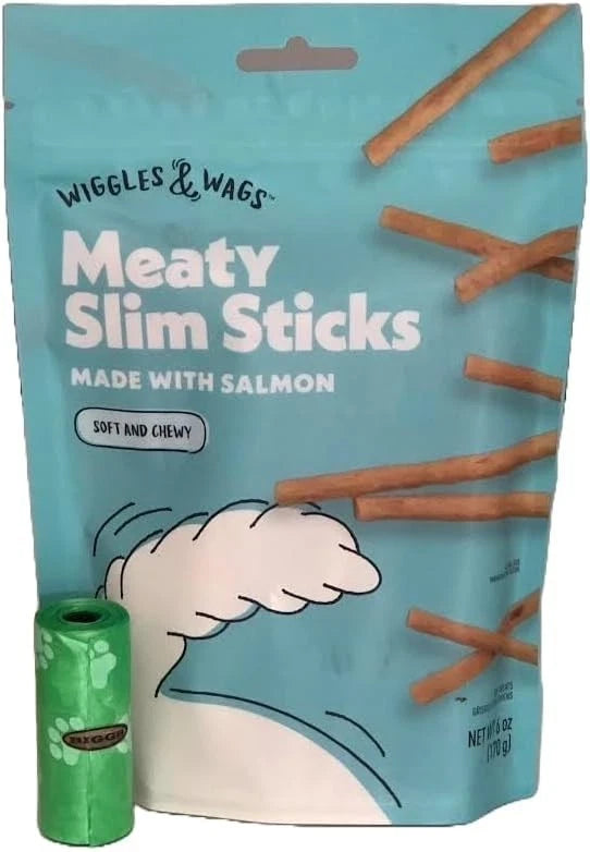 Wiggles & Wags Meaty Slim Sticks made with Salmon 6oz bag new