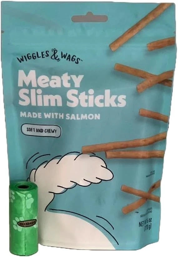 Wiggles & Wags Meaty Slim Sticks made with Salmon 6oz bag new